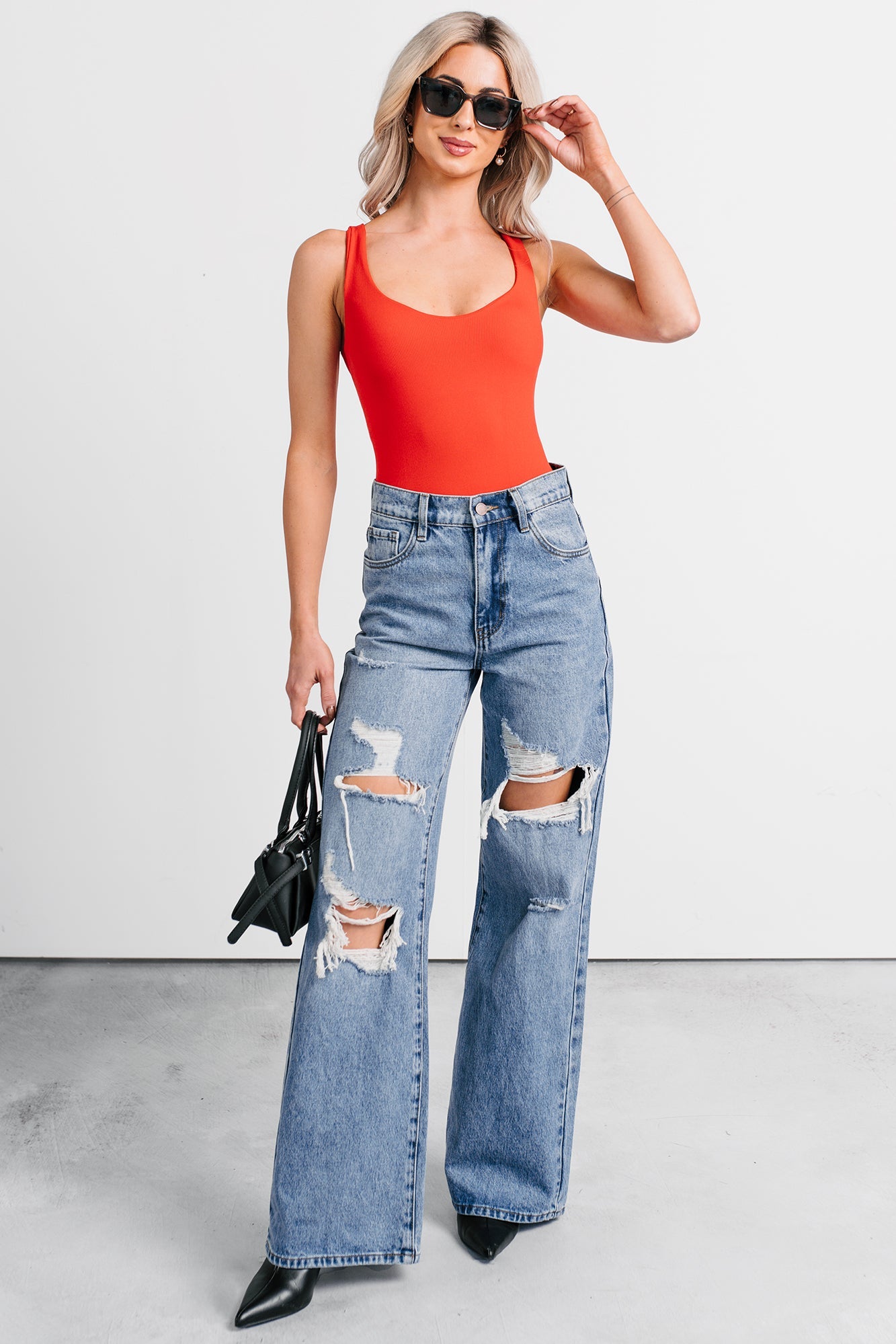 Couture Mood Scoop Neck Sleeveless Bodysuit (Tomato Red)