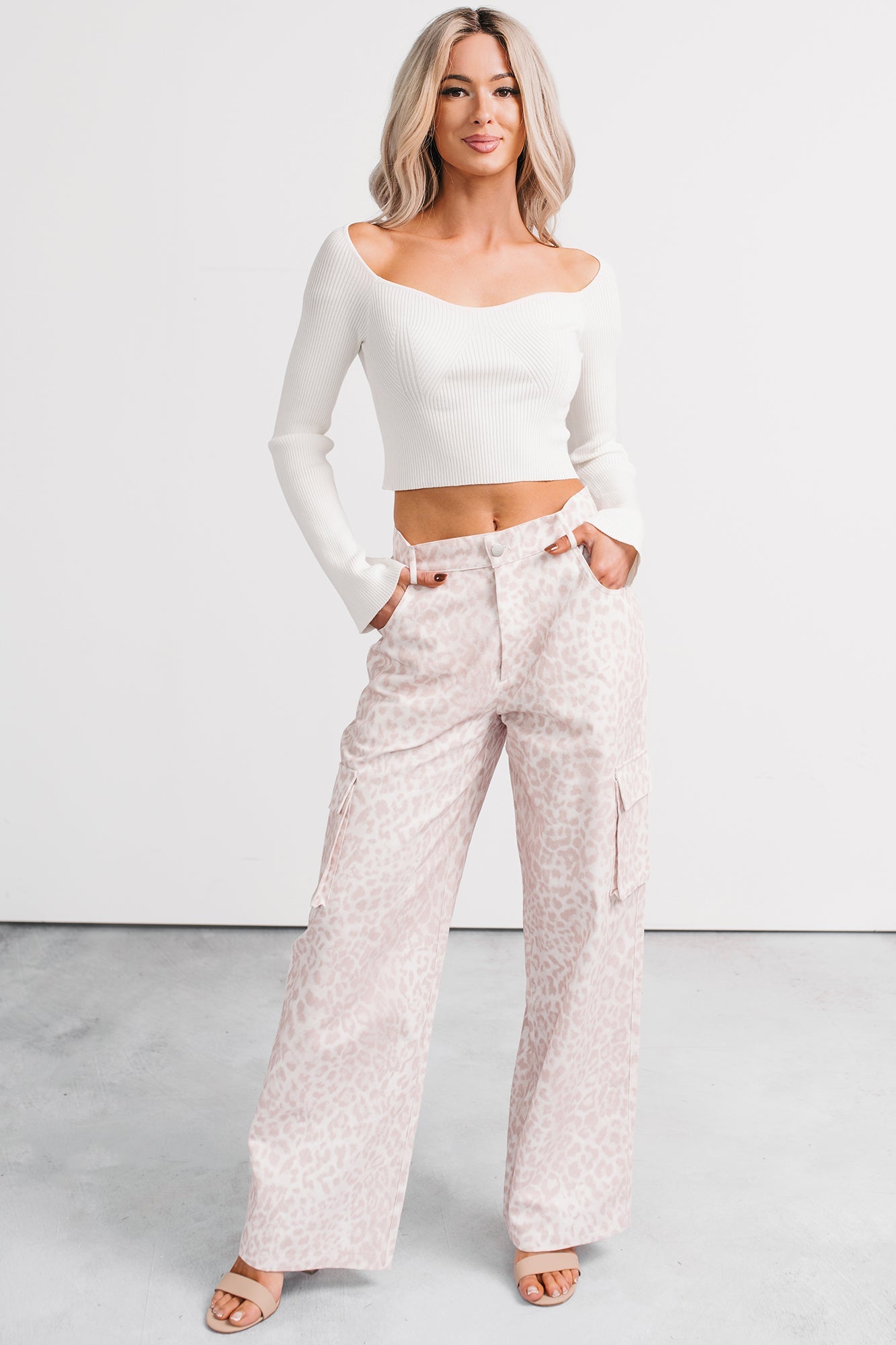 Cute As Ever Ribbed Long Sleeve Knit Crop Top (Ivory)