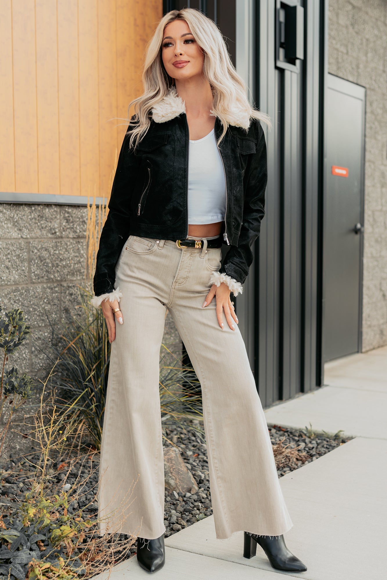 Lars Tummy Control Wide Leg Glittery Risen Jeans (Taupe)
