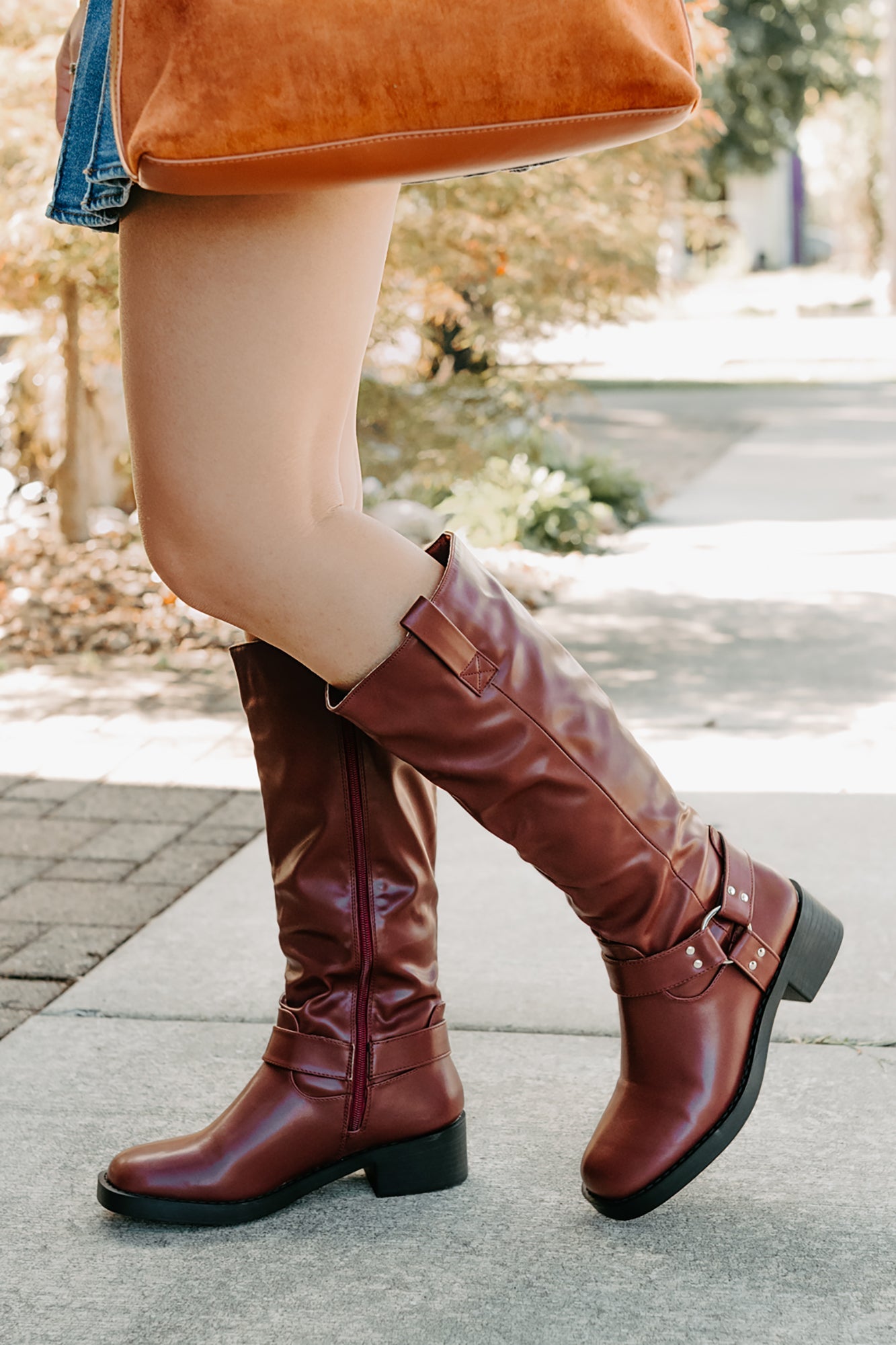 Clocking In Faux Leather Knee High Boots (Wine)