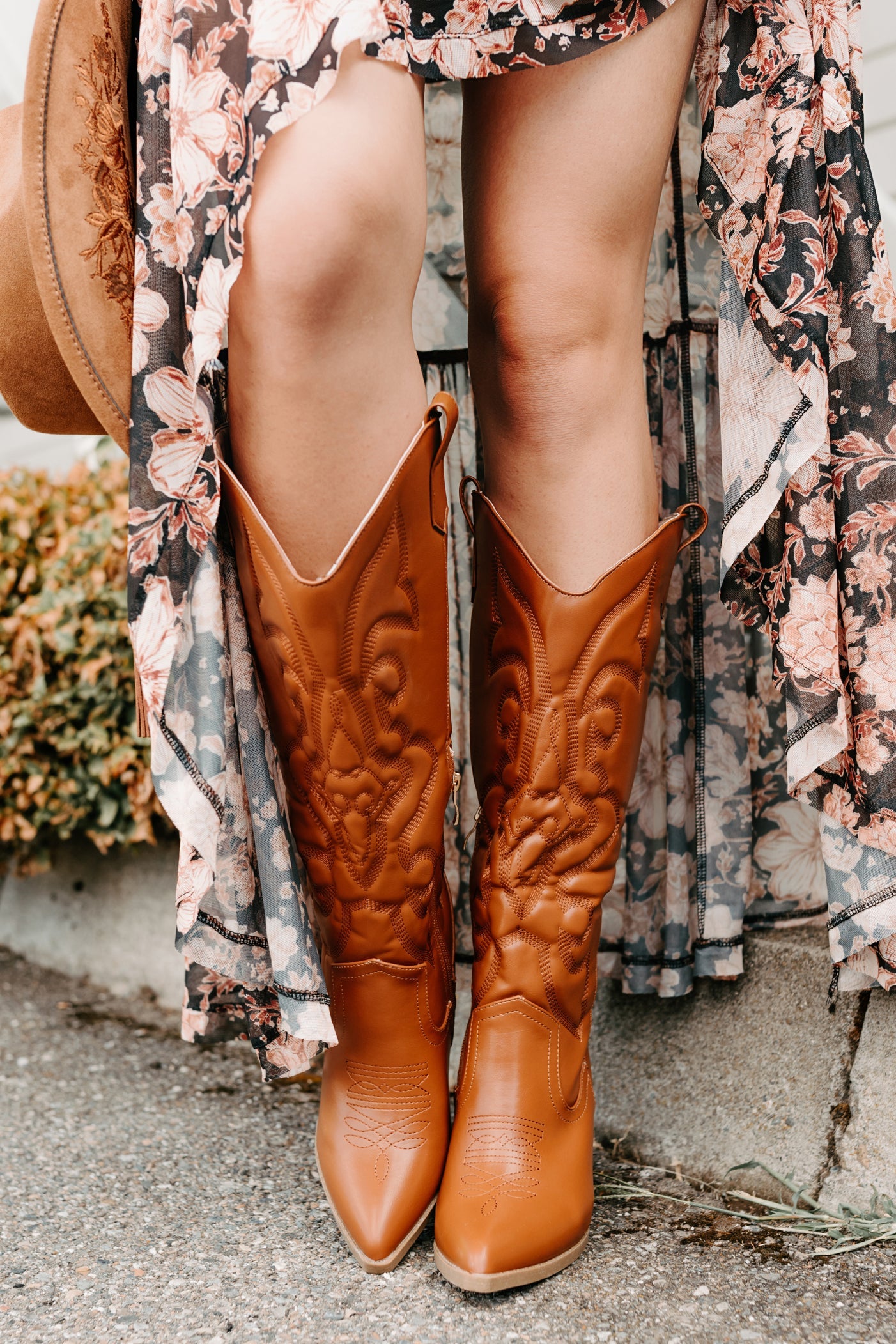 Didn't Come To Play Faux Leather Cowgirl Boots (Camel)