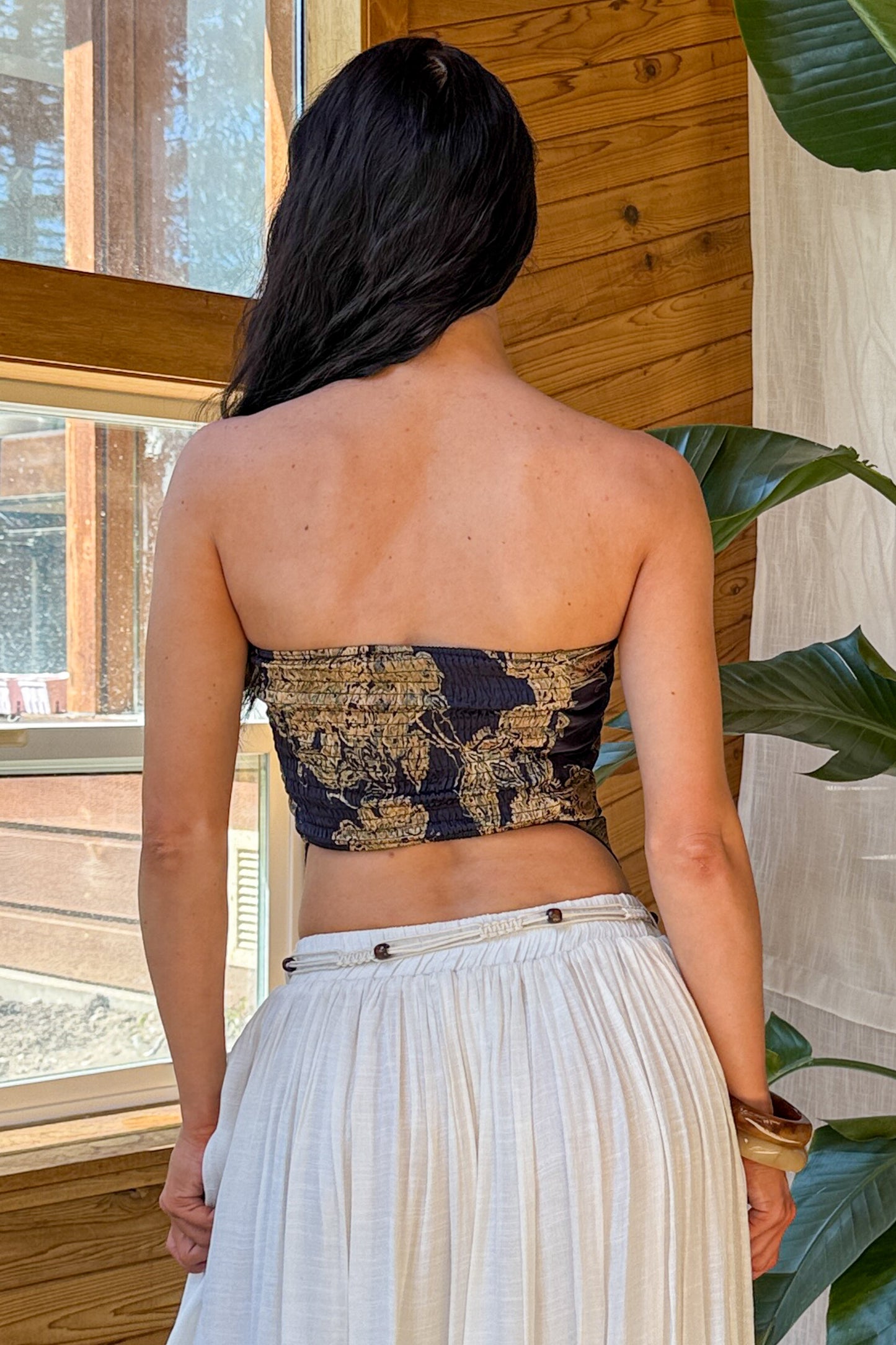 Hideaway Honey Paisley Satin Bandana Strapless Top (Navy)