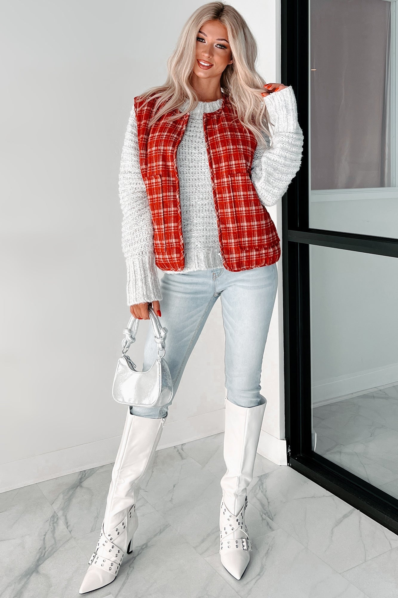Fireside Chats Quilted Plaid Vest (Red Plaid)