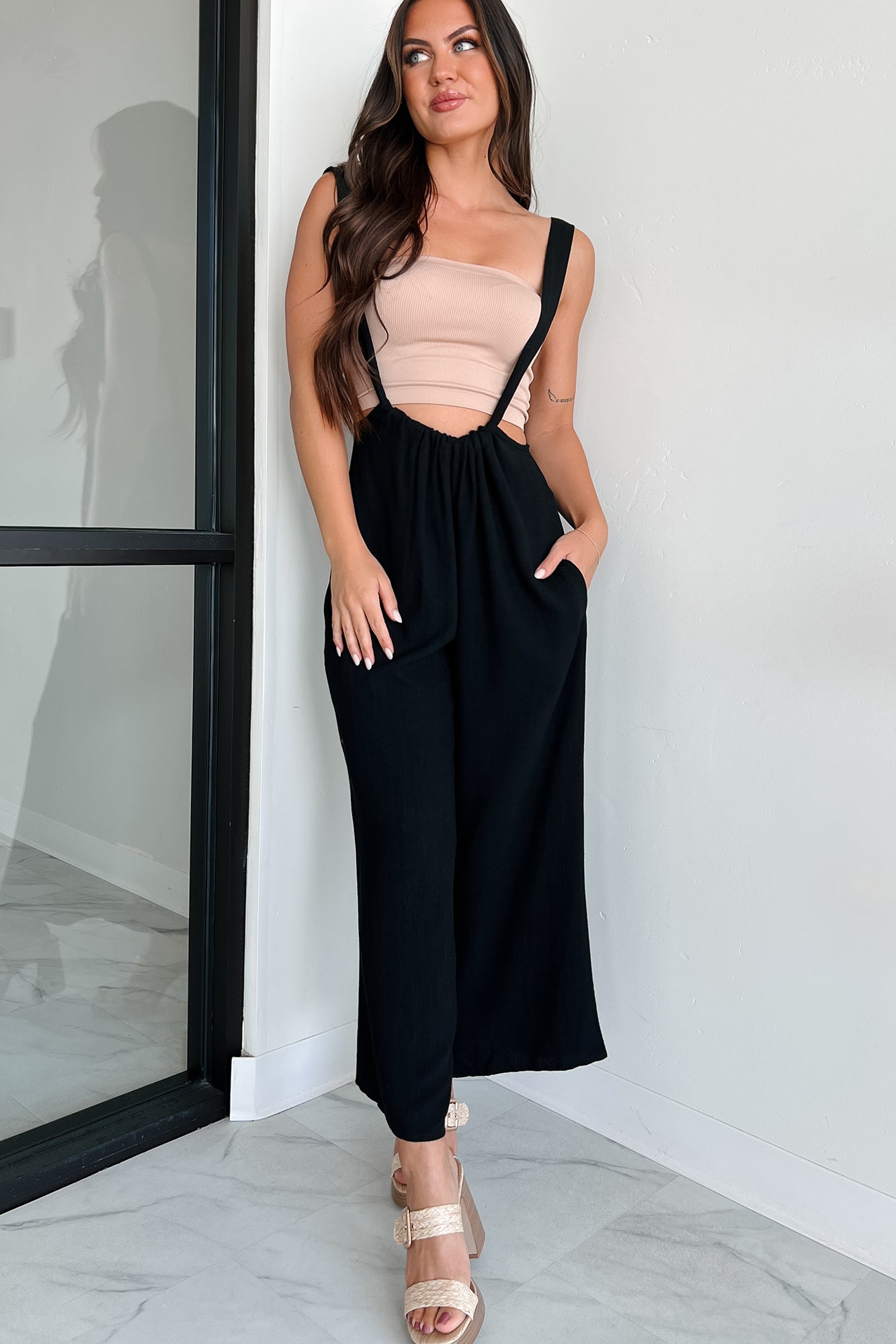 Casual Conversations Suspender Jumpsuit (Black)