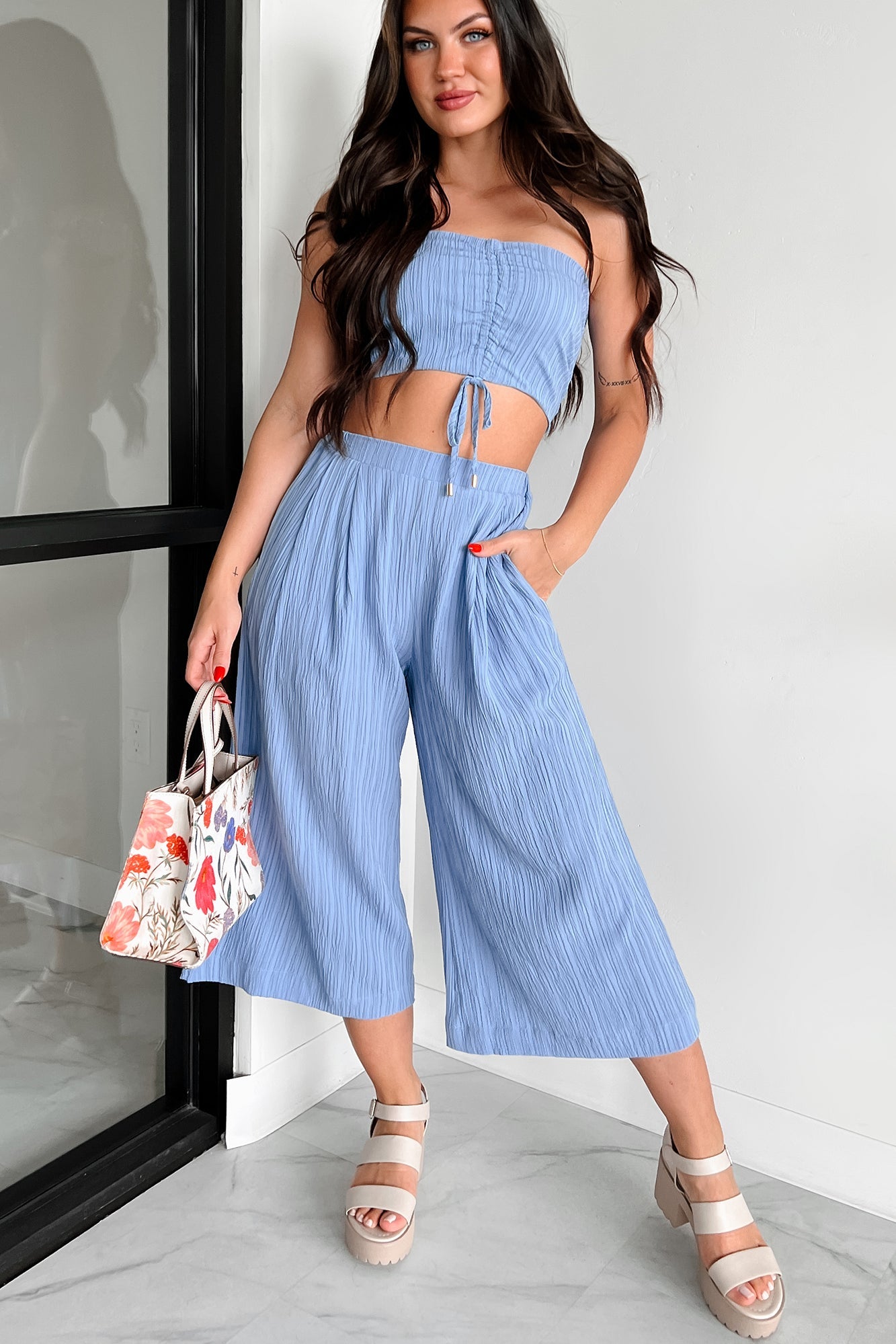 Sizzling Summer Ruched Bandeau Top (Lotus Blue)