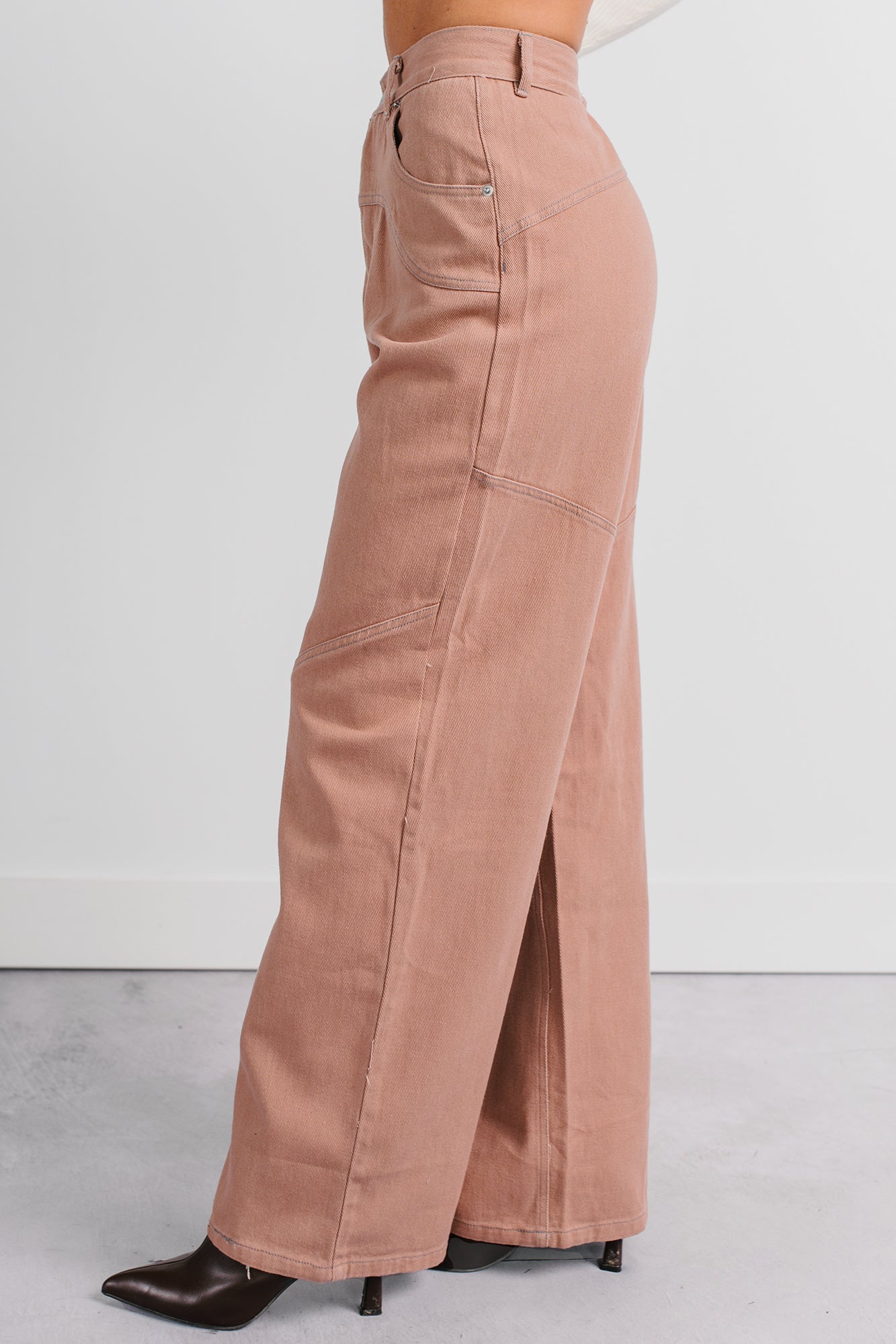 Perseus Seam Detailed Wide Leg Jeans (Terracotta)