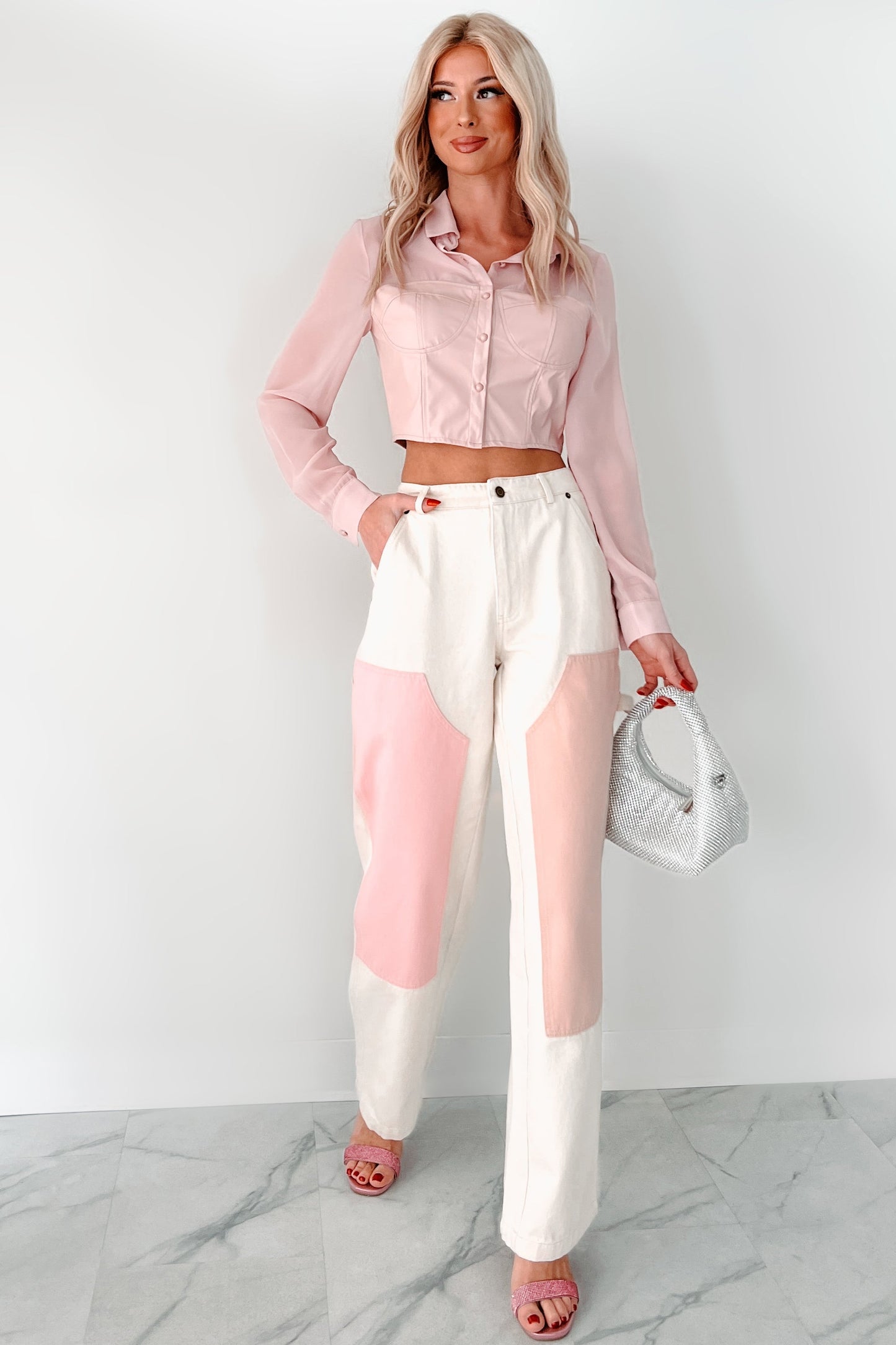 Sheer Passion Faux Leather Blouse (Pink)