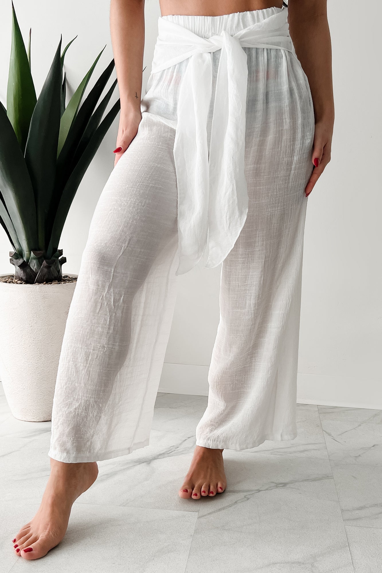 In Full Swing Wide Leg Linen Pants (White)