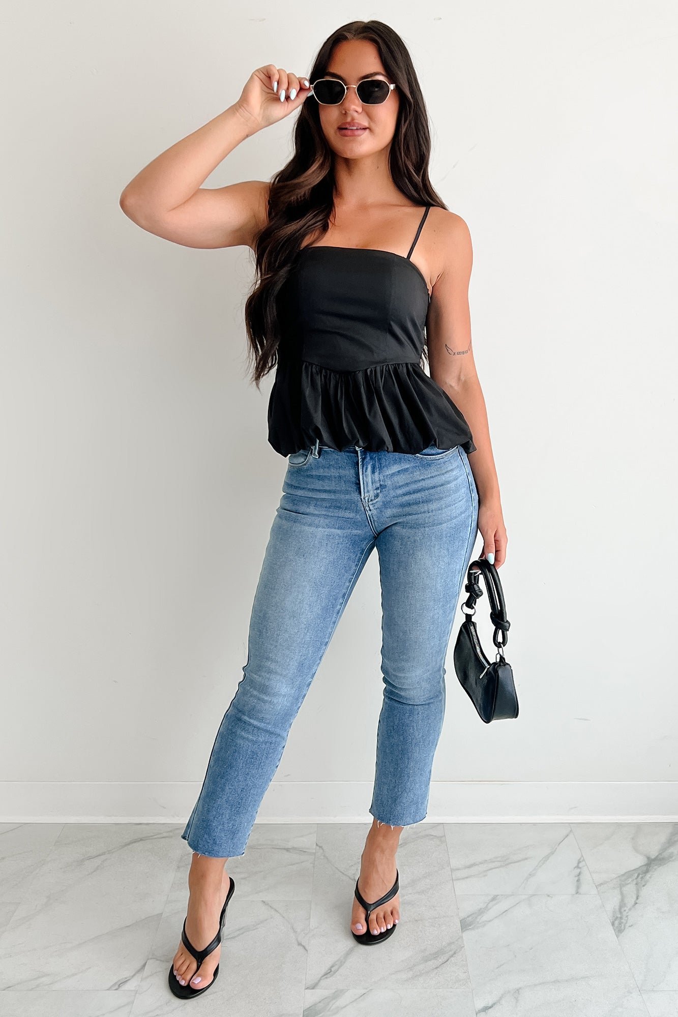 Carried Away Bubble Hem Cami Top (Black)