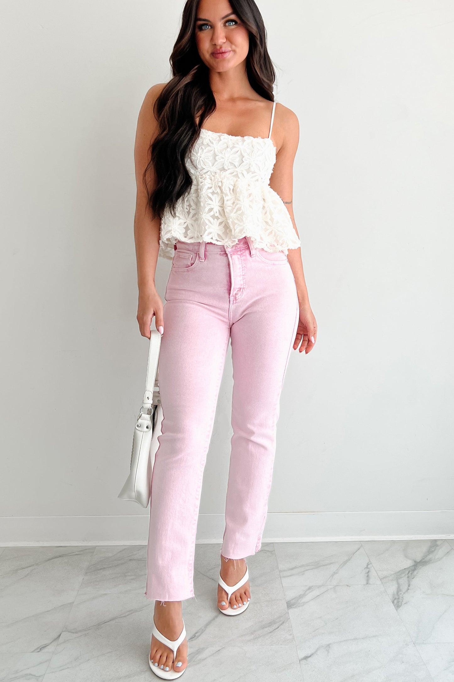 Nadine High Rise Straight Leg Risen Jeans (Acid Pink)