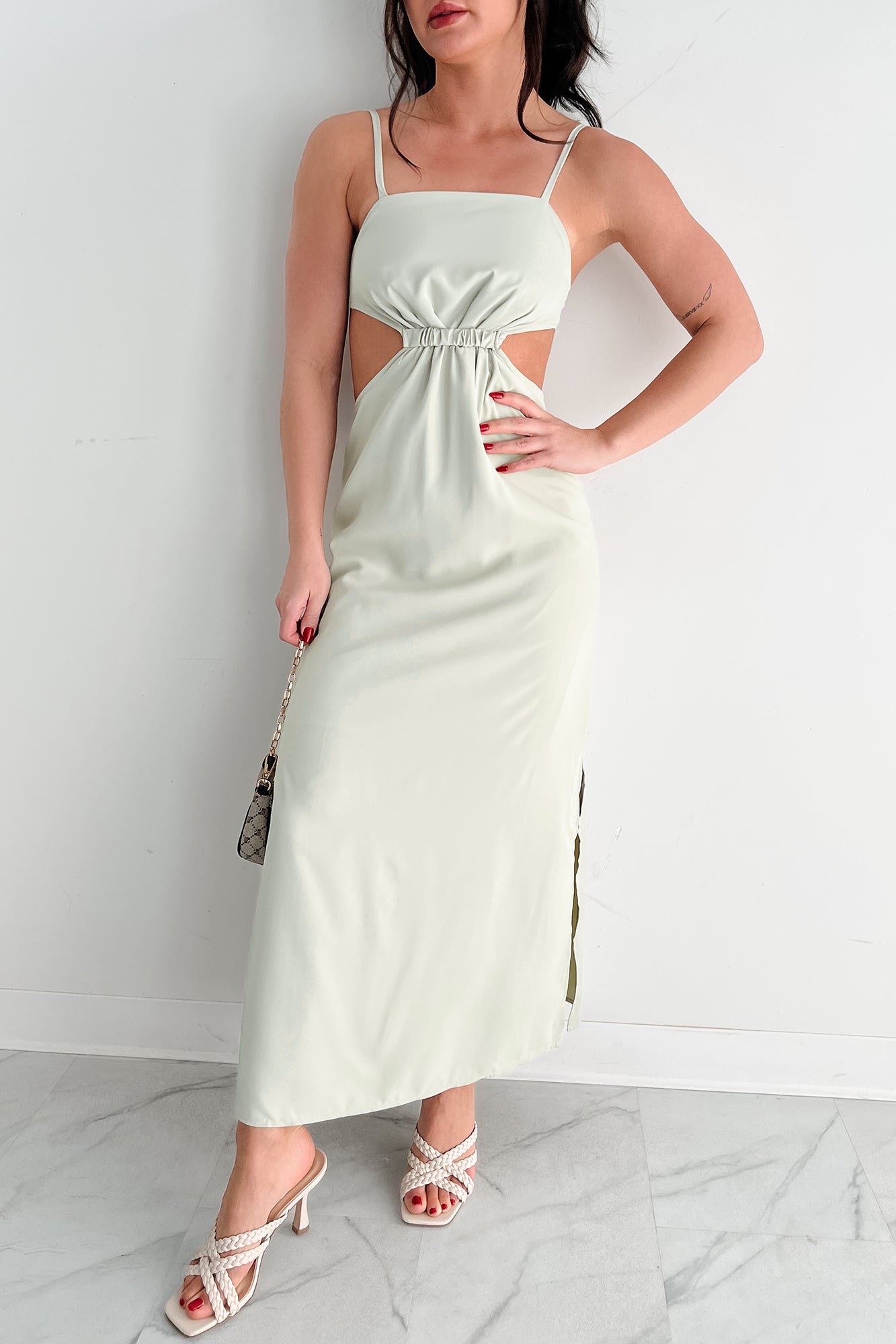 Class With A Twist Sleeveless Cut-Out Maxi Dress (Sage)