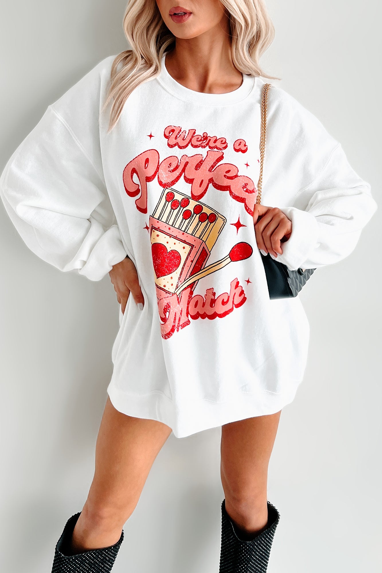 "We're A Perfect Match" Graphic Sweatshirt (White)