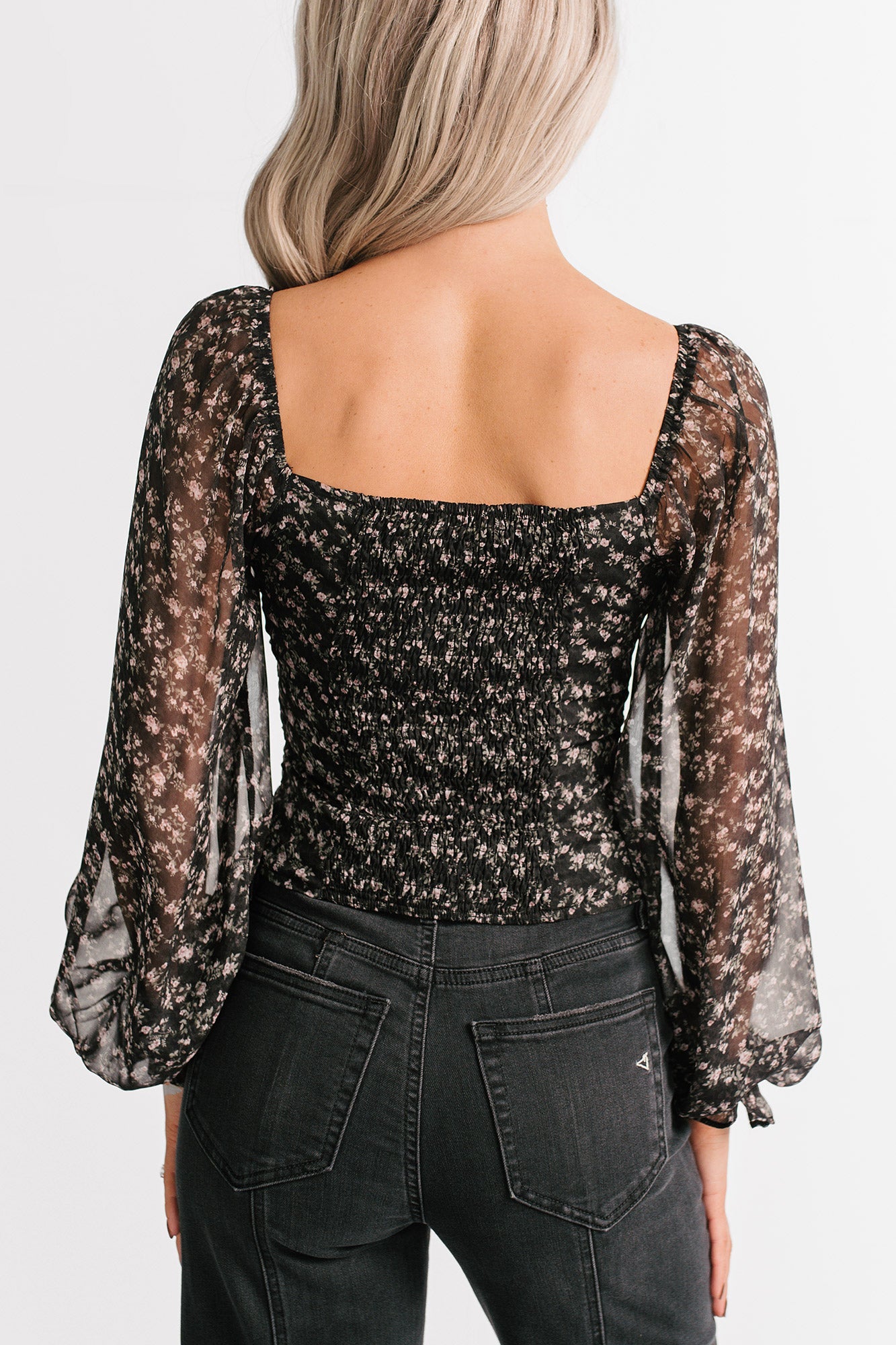 Girly Groove Floral Long Sleeves Crop Top (Black)