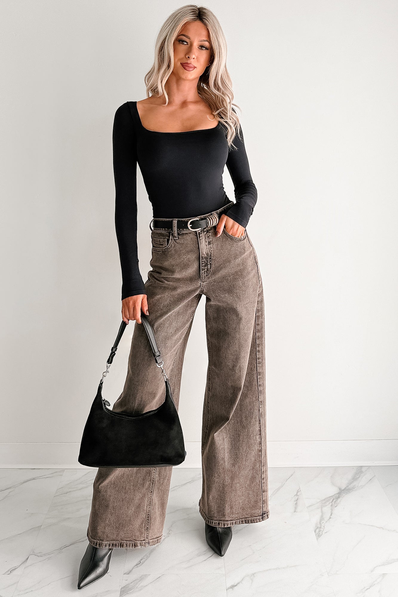 Bane High Rise Wide Leg Cello Jeans (Brown)