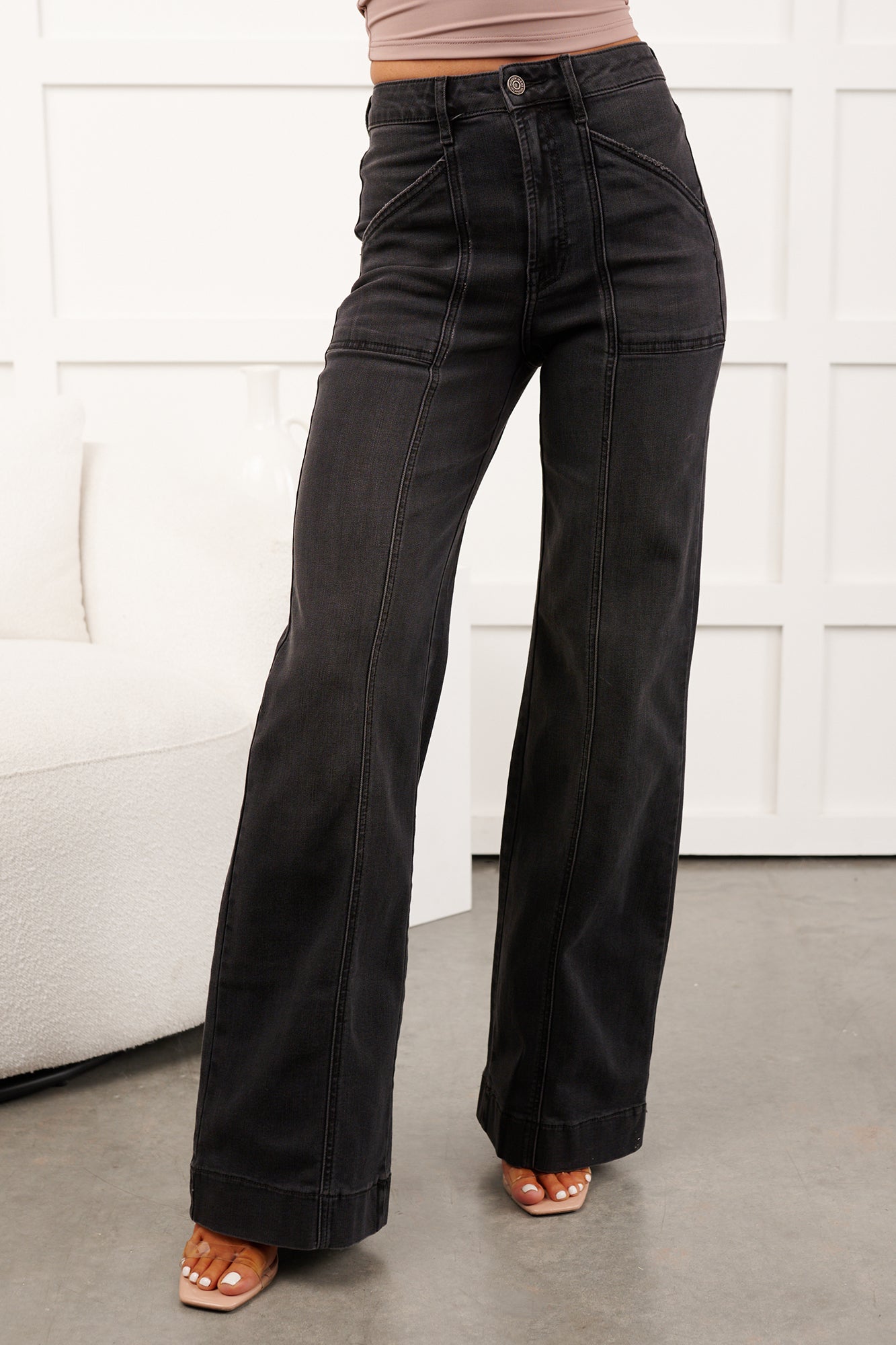 Louis High Rise Flare Hidden Jeans (Charcoal)