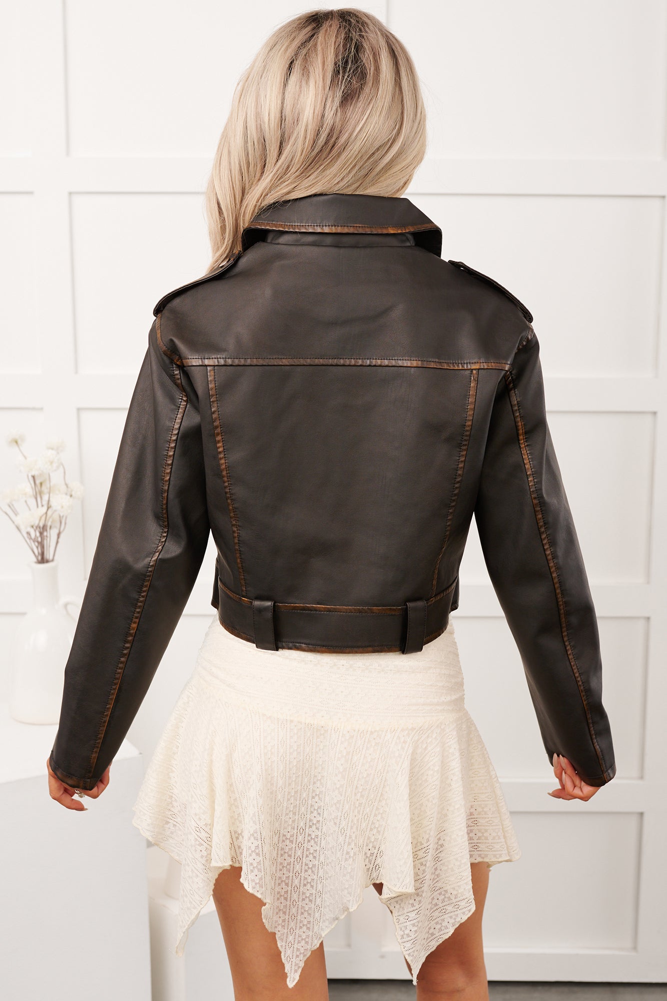Piece of Heaven Faux Leather Zip-Up Jacket (Brown)