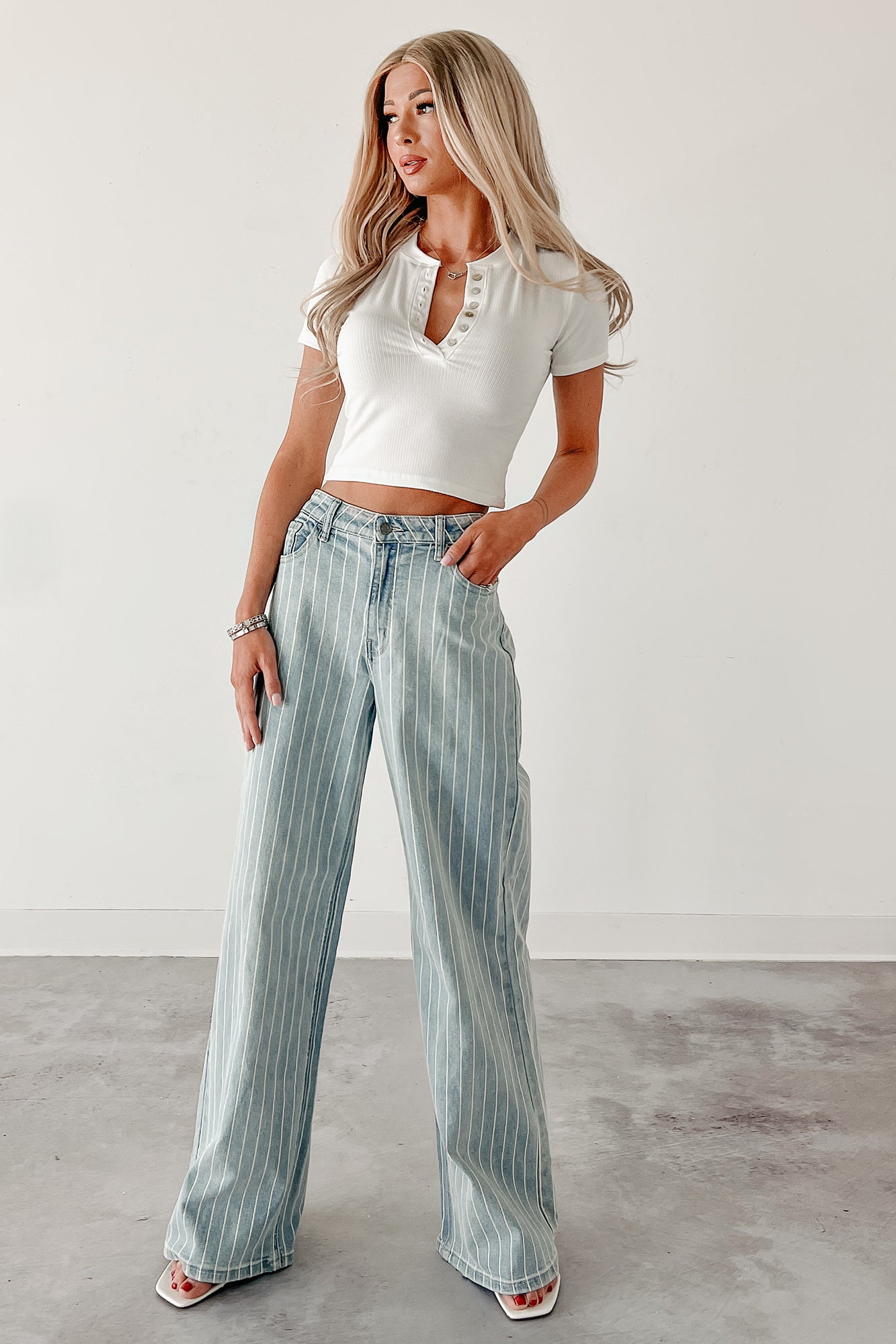 Cassian Striped Wide Leg Cello Jeans (Light)