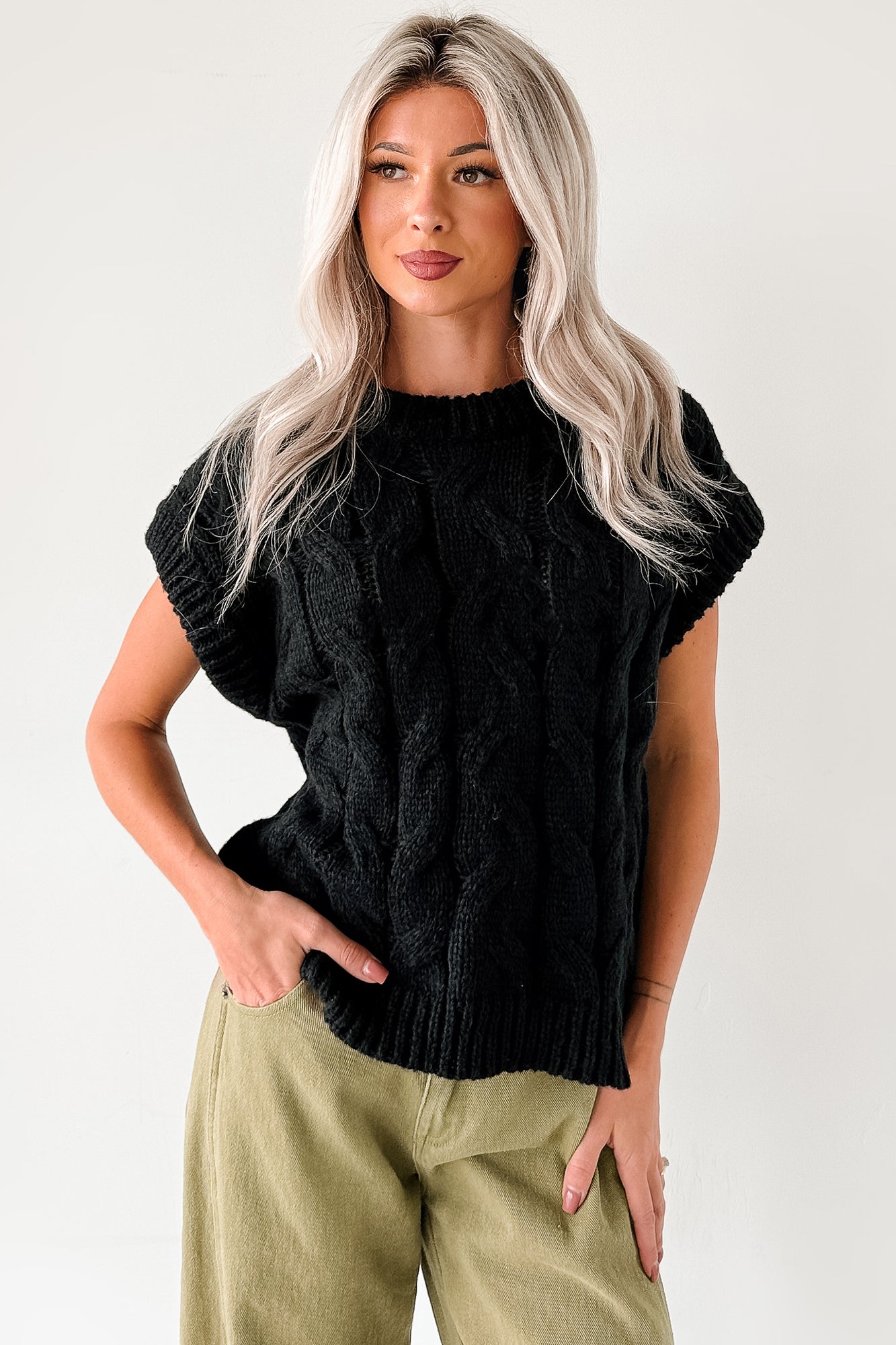 Don't Envy Me Cable Knit Sweater Vest (Black)