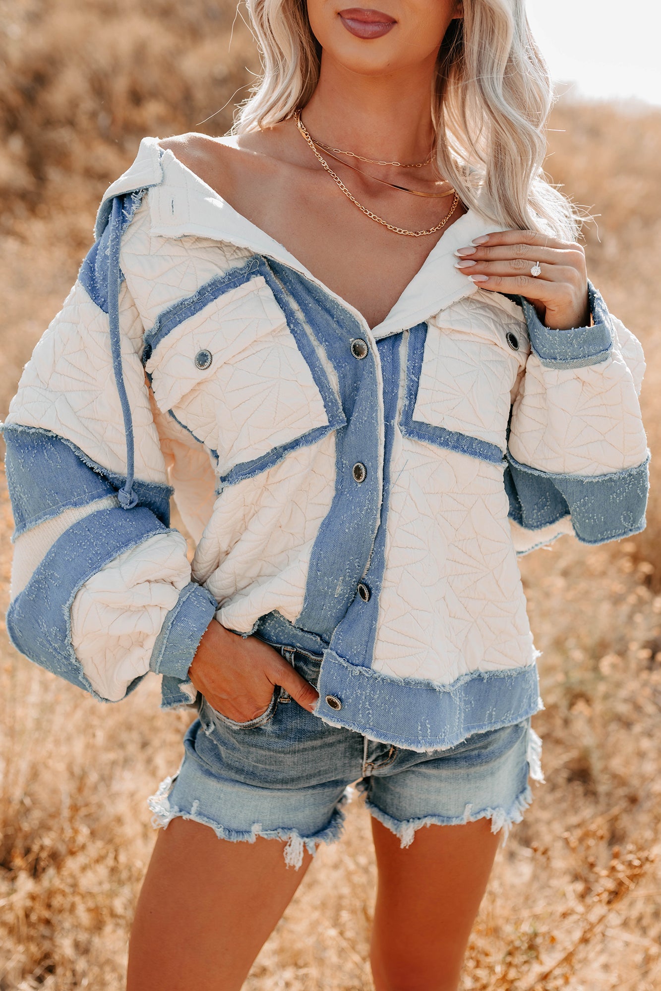 Daydream Date Frayed Quilted POL Jacket (Cream/Multi)