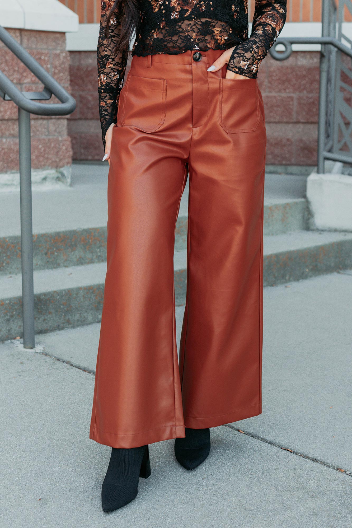 More Than Usual Wide-Leg Faux Leather Pant (Camel)