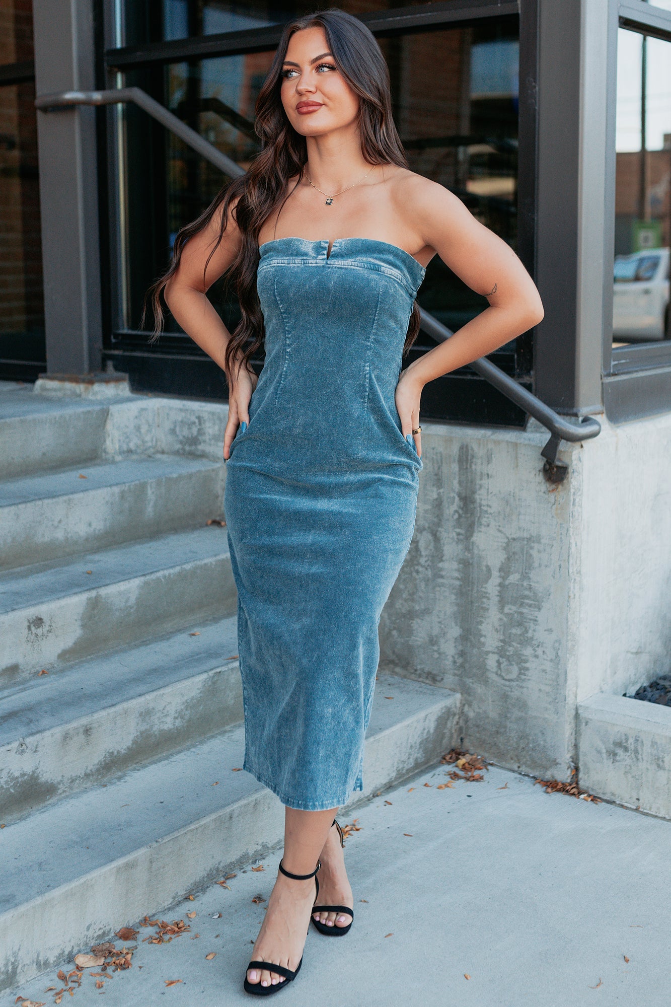 Part Of Me Strapless Midi Sheath Dress (Green)