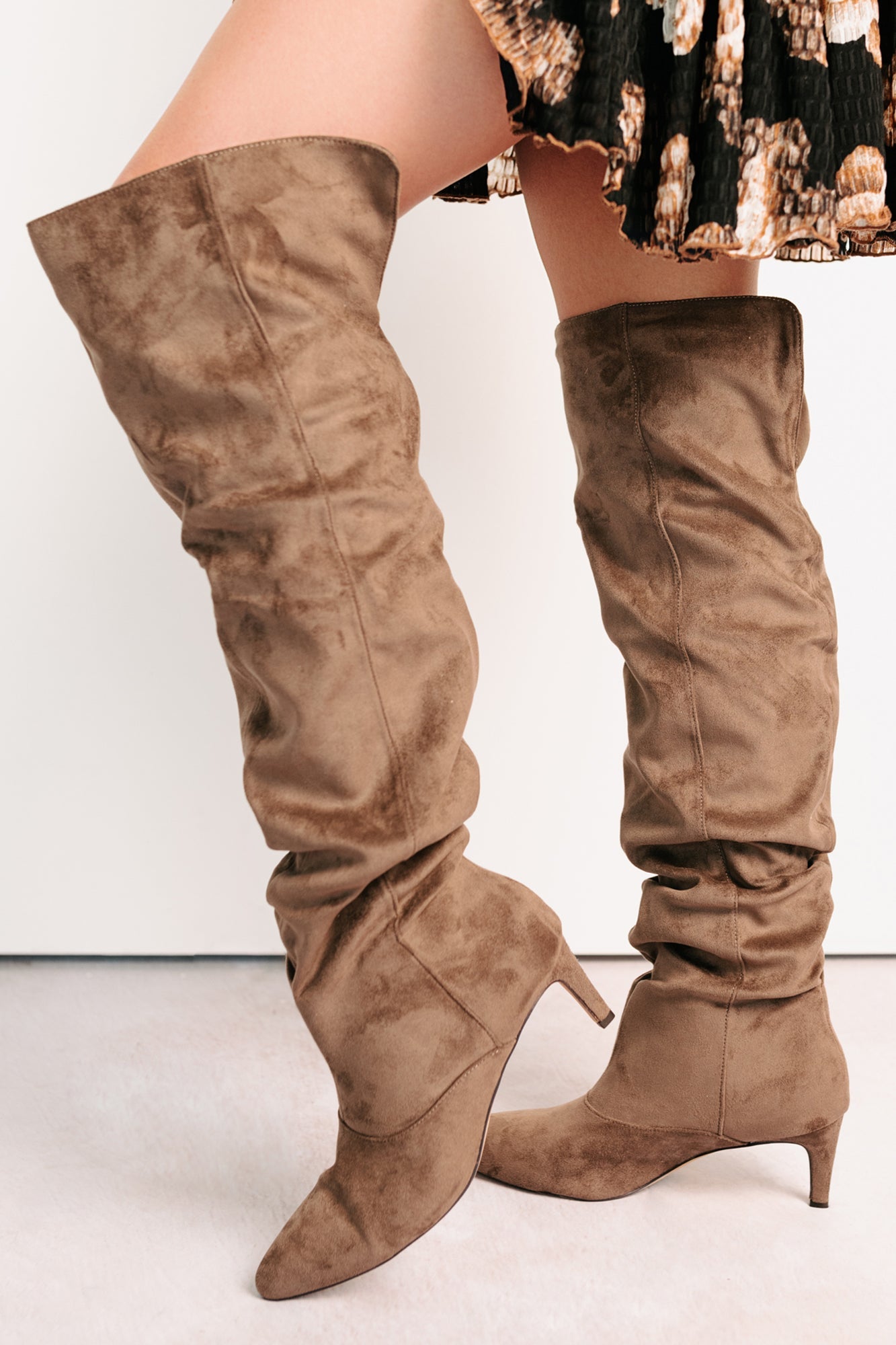 Staying Strong Faux Suede Stiletto Heel Boots (Taupe)
