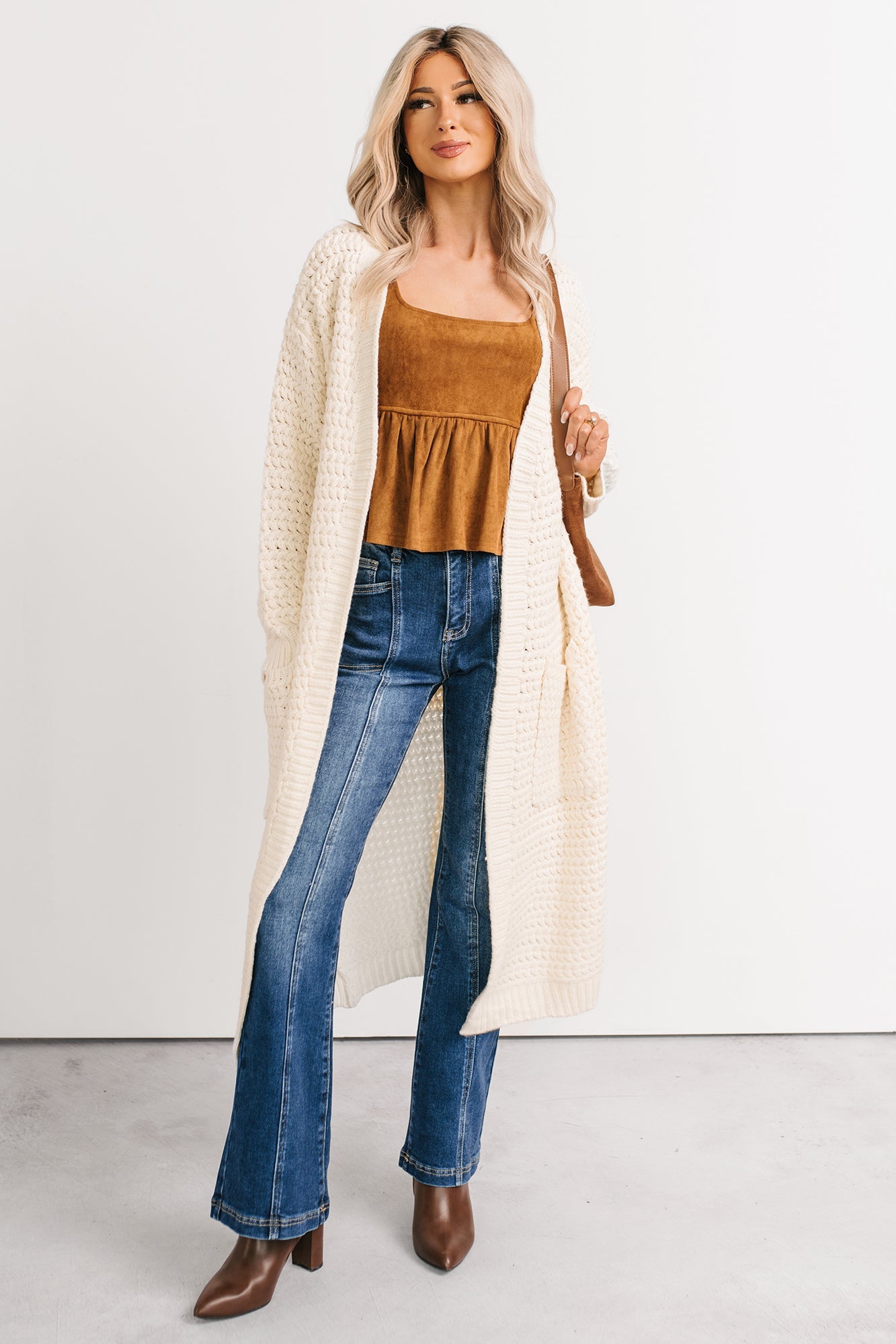 Still Dreaming Cable Knit Long Cardigan (Cream)