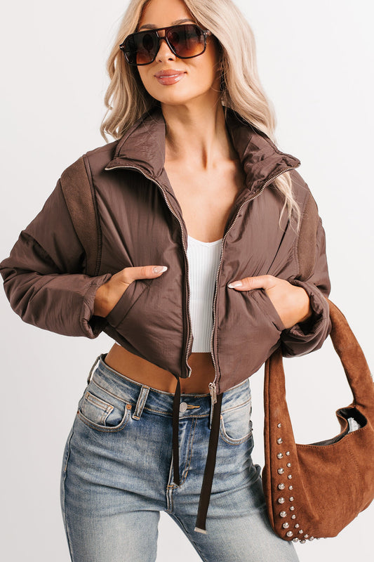 Snow Calls Cropped Bomber Jacket (Espresso)
