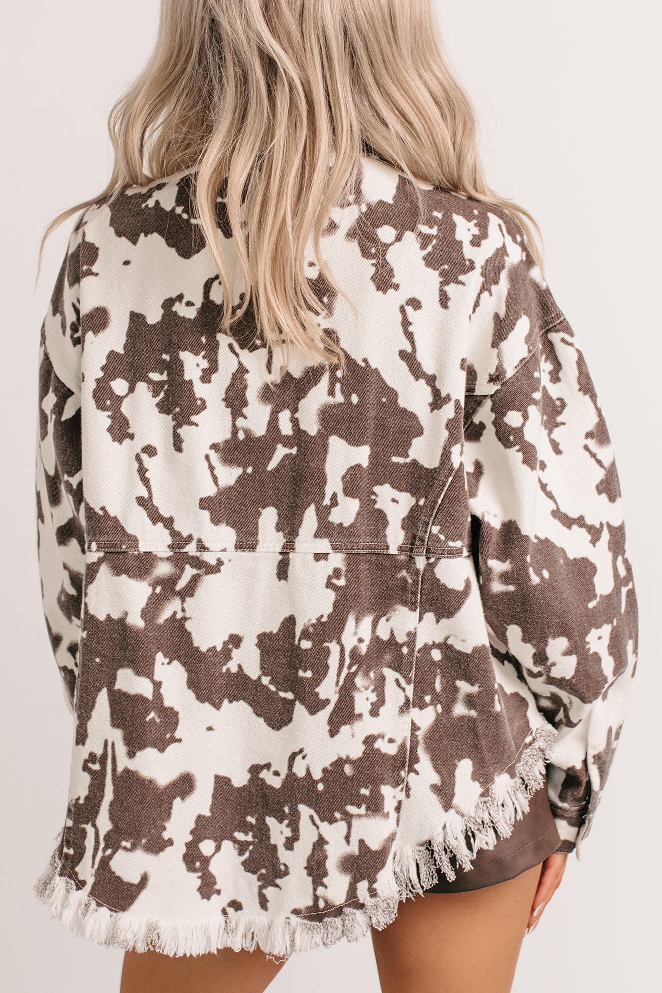Cowgirl Spirit Oversized Raw Hem Shacket (Taupe Cow)