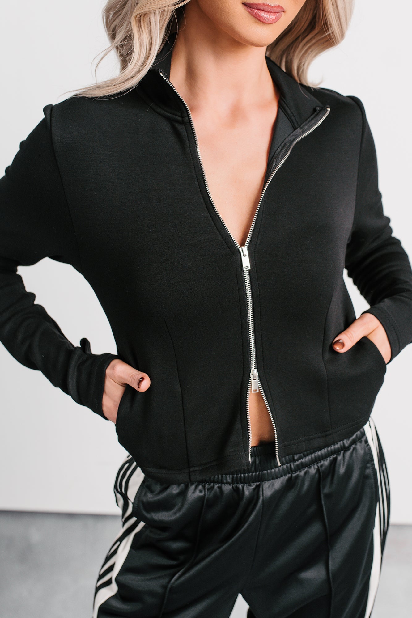 Athletic Drive Double Zipper Active Jacket (Black)