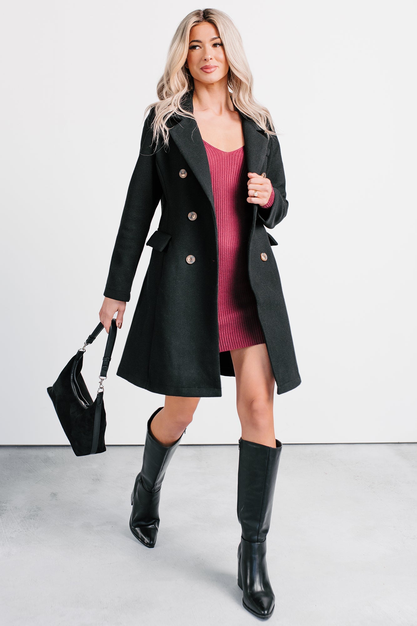 Weekend Ready Deep V-Neck Mini Dress (Burgundy)