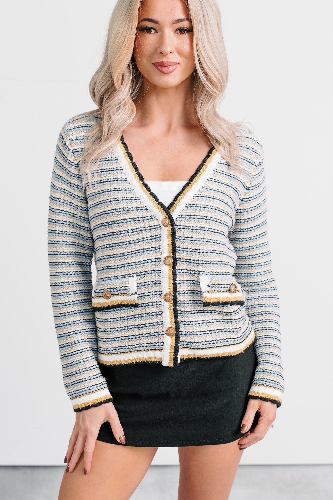 Evening In Striped Knit Cardigan (Navy/White Stripe)