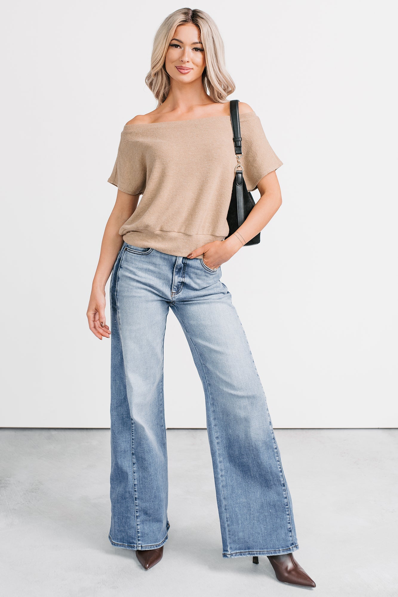 Meet Me There One Shoulder Short Sleeve Top (Taupe)