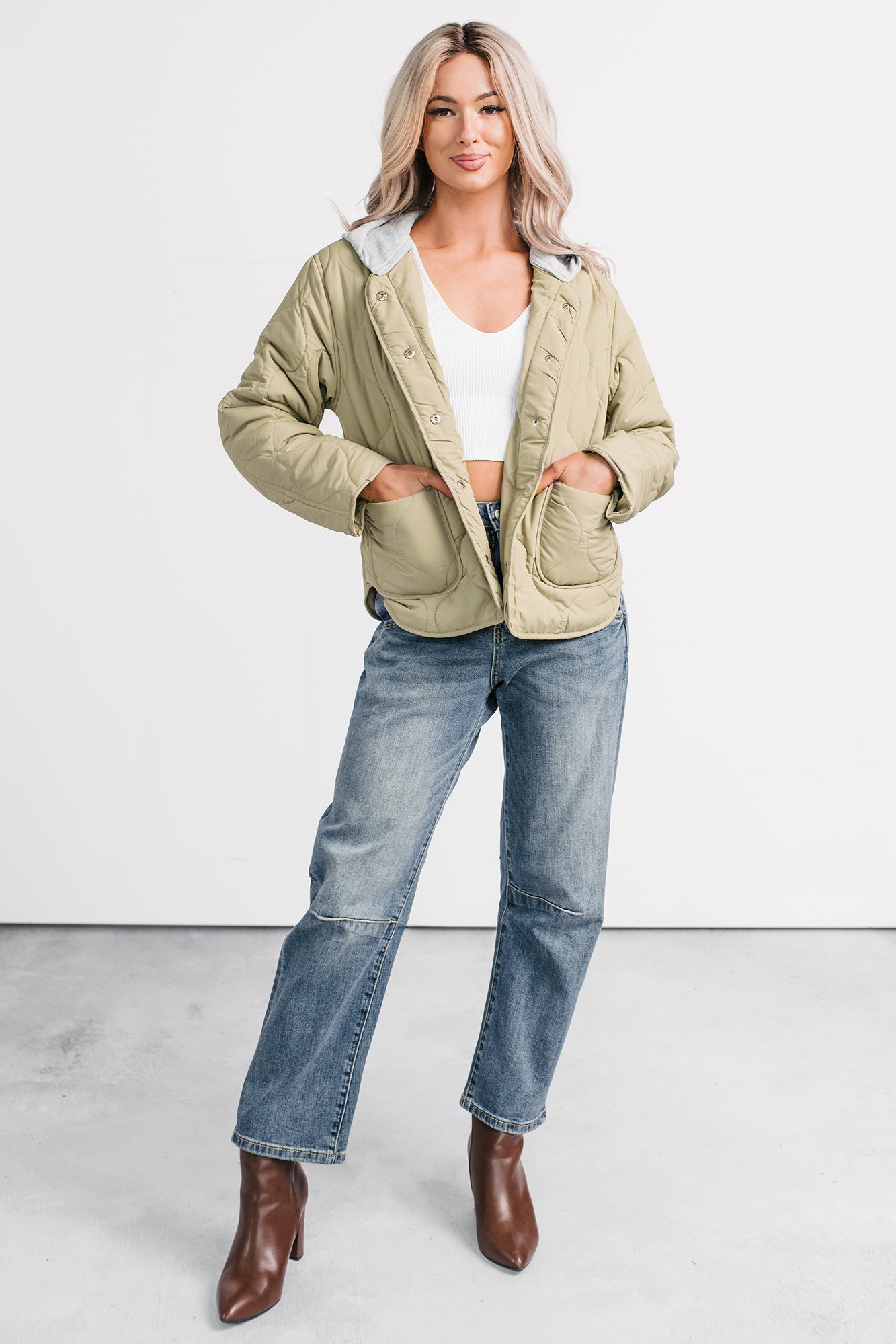City Stitch Hooded Lightweight Quilted Jacket (Olive)