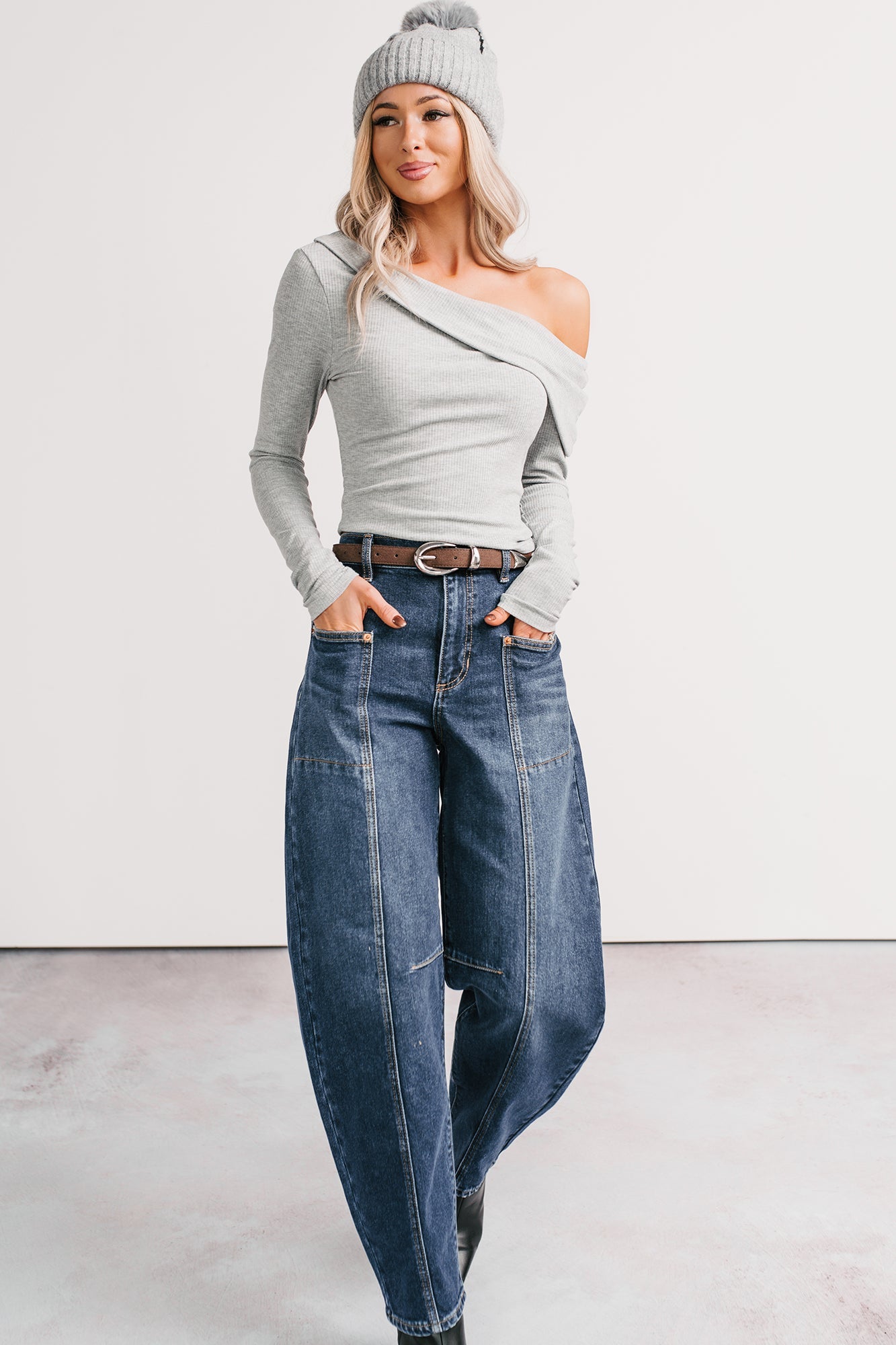Luxe Basics One Shoulder Ribbed Top (Heather Grey)