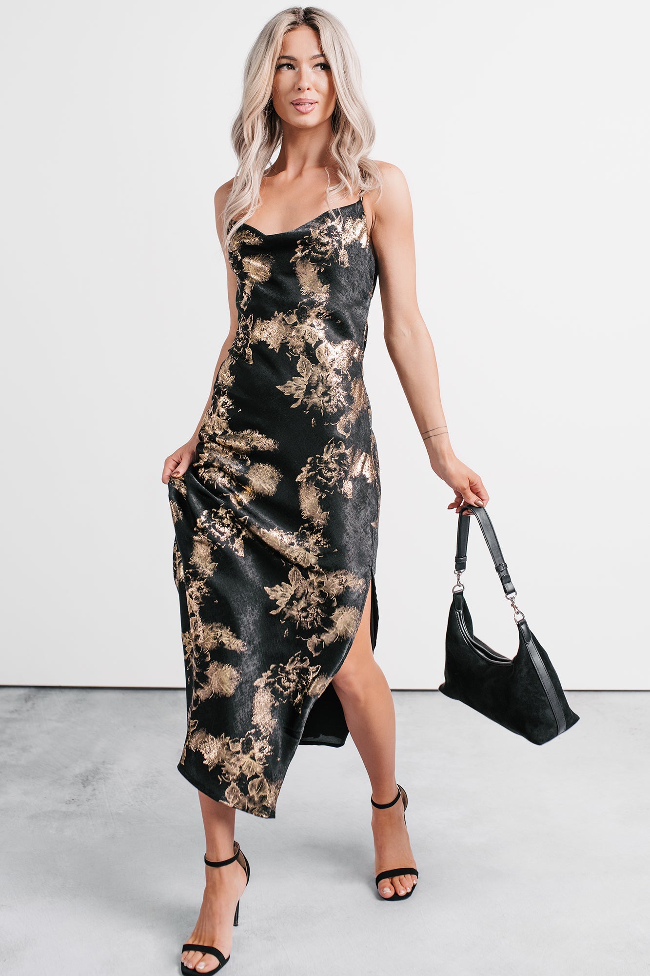 Love Bomb Cutout Back Floral Maxi Dress (Black/Gold)