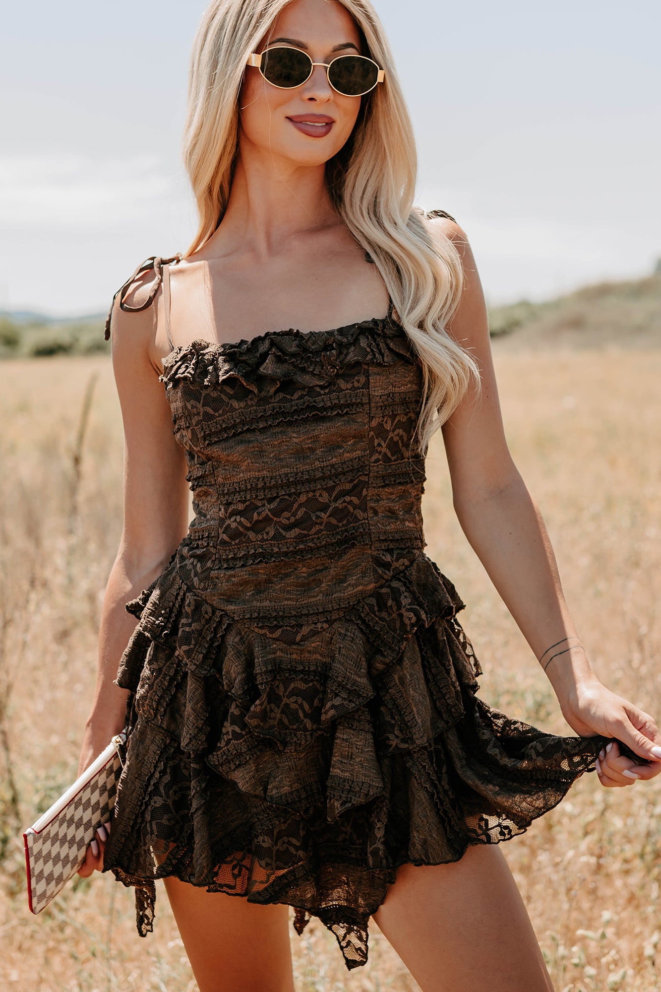 Divine Energy Sleeveless Lace Mini Dress (Mocha)