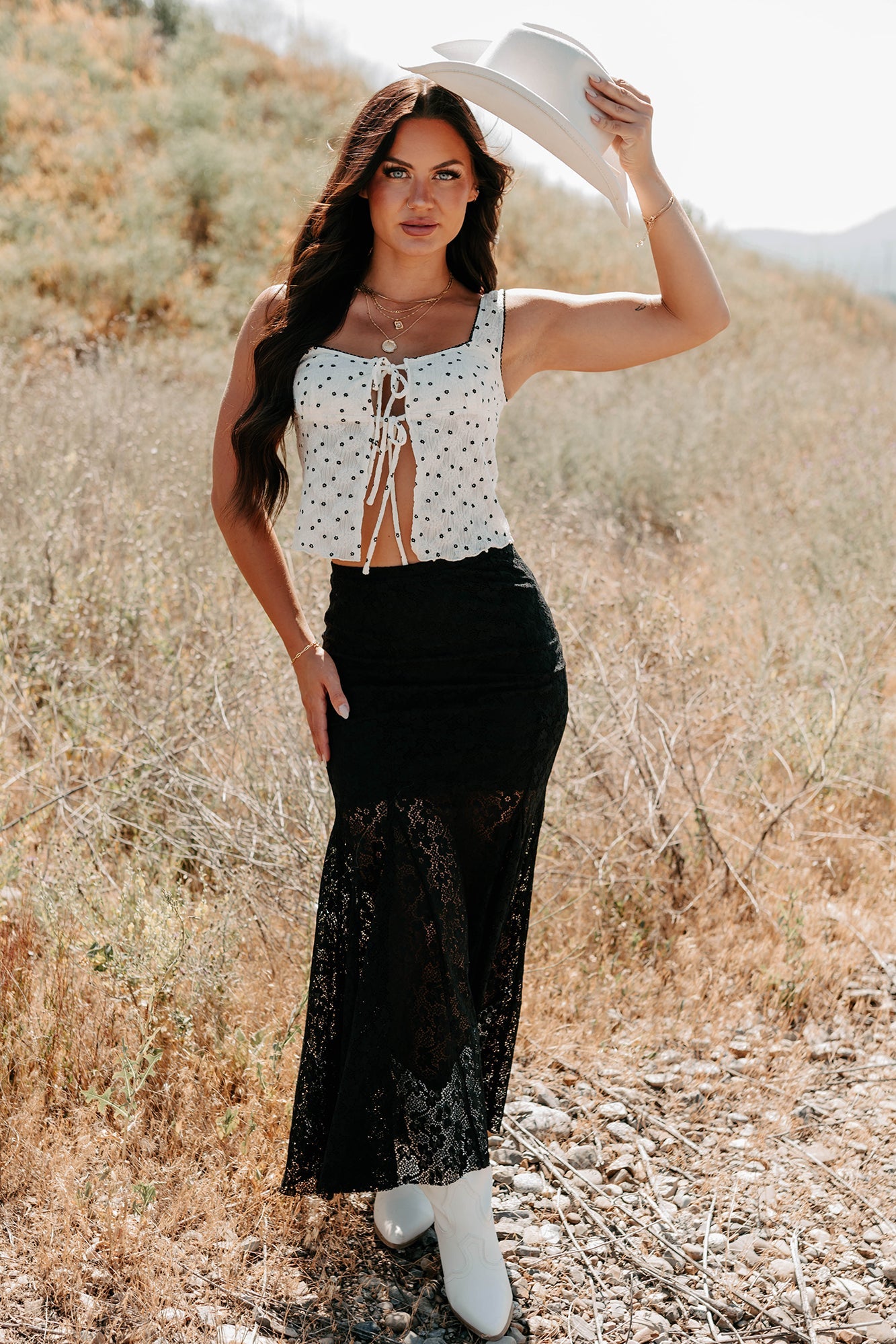 Hard Launch Love Floral Lace Maxi Skirt (Black)