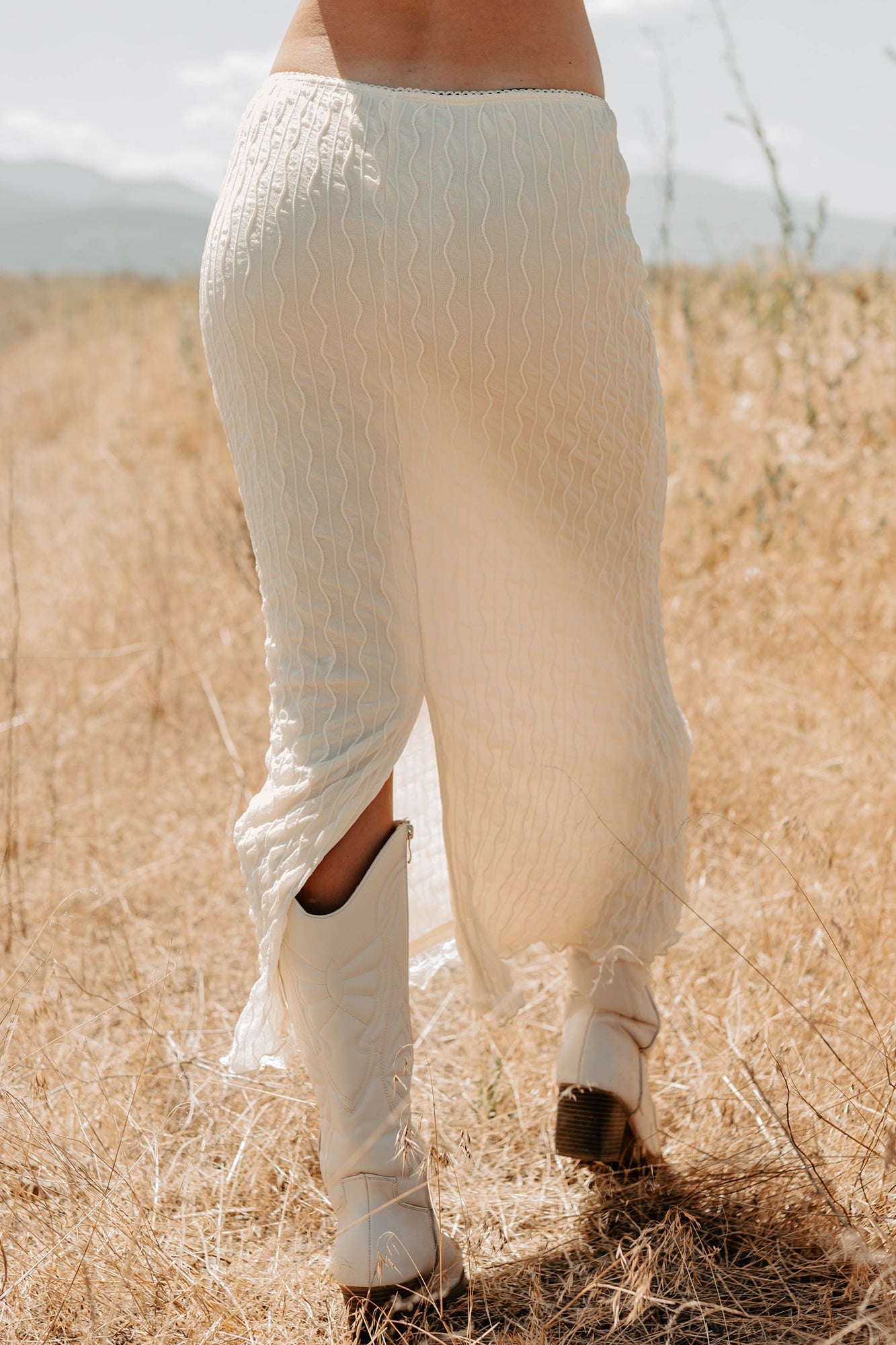 Polished Ease Textured Lace Maxi Skirt (Ivory)