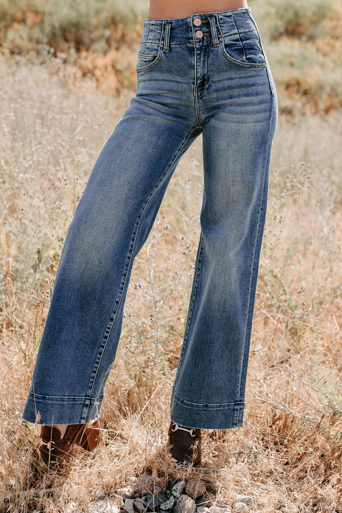 Calla Wide Leg High Rise Risen Jeans (Dark)