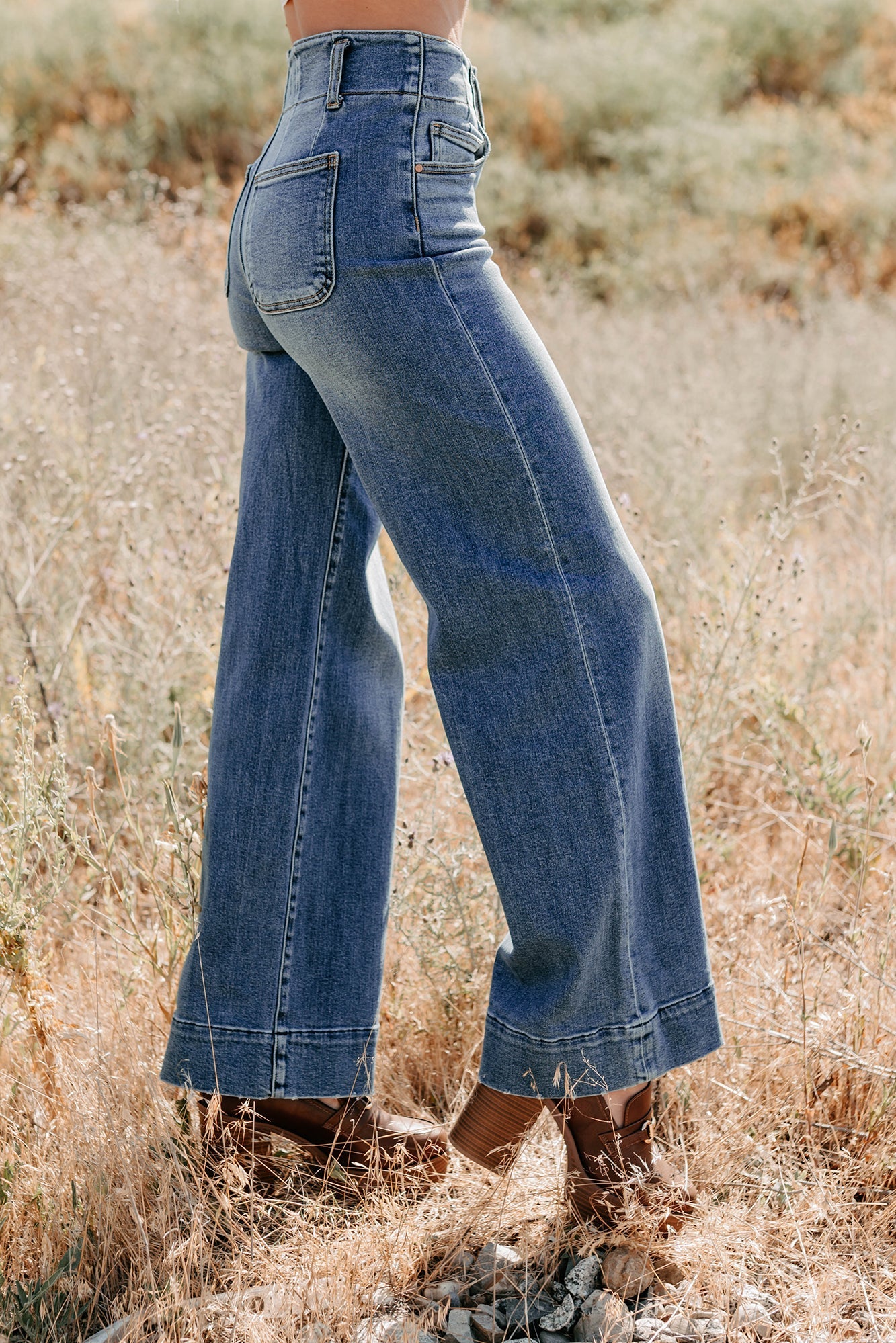 Calla Wide Leg High Rise Risen Jeans (Dark)