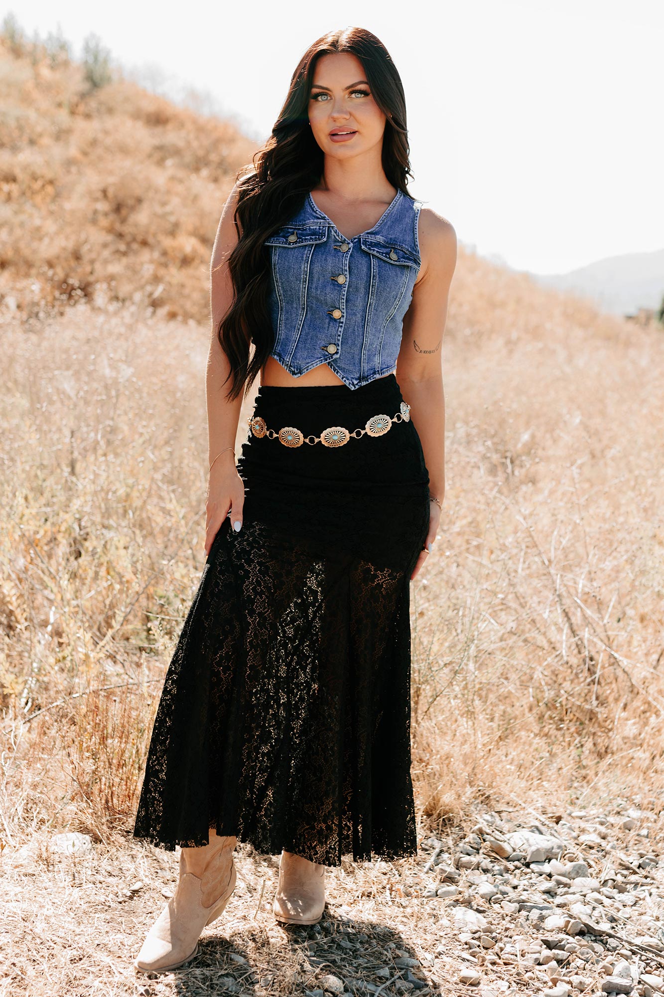 Hard Launch Love Floral Lace Maxi Skirt (Black)
