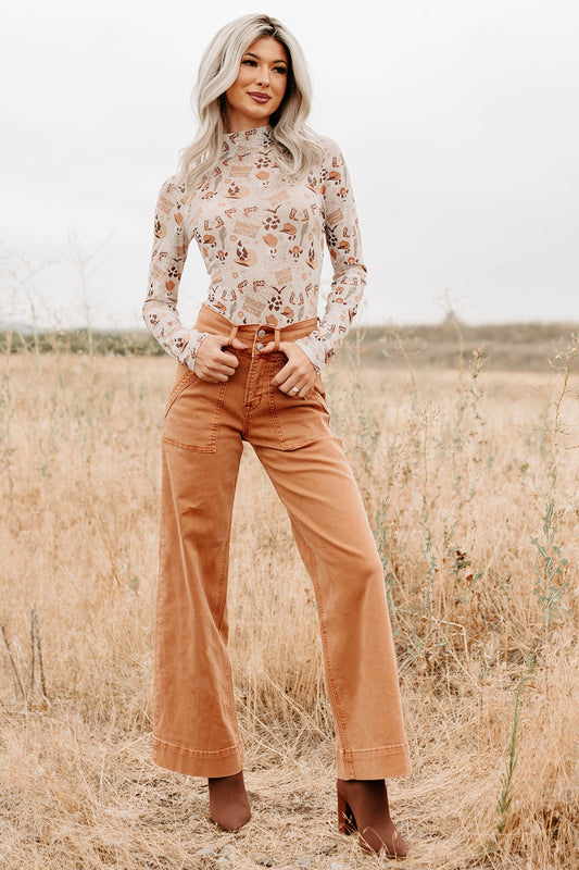 Henley Wide Leg Mica Denim Jeans (Cinnamon)