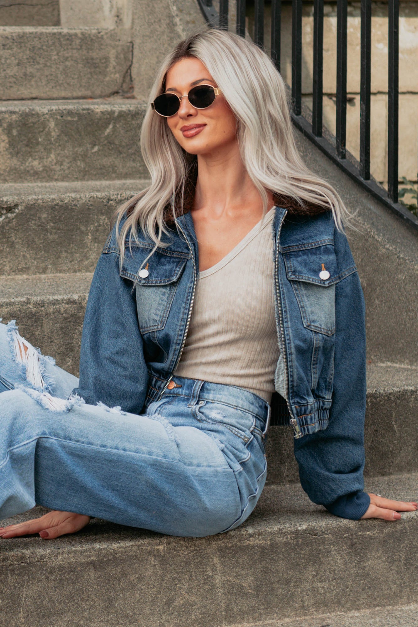 Breaking The Quiet Sherpa Collared Jacket (Denim)