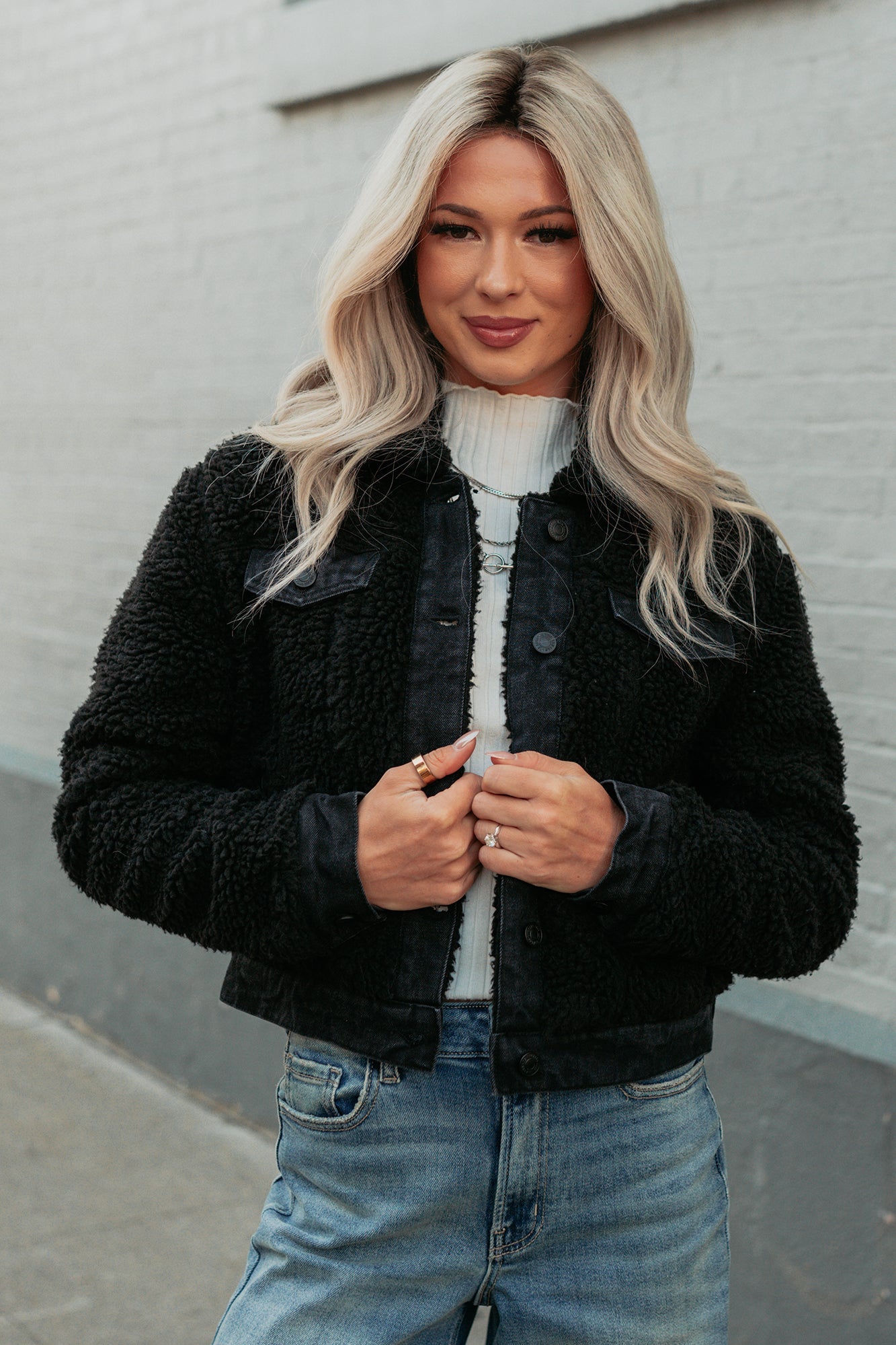 No Worries Here Sherpa Crop Kancan Jacket (Black)