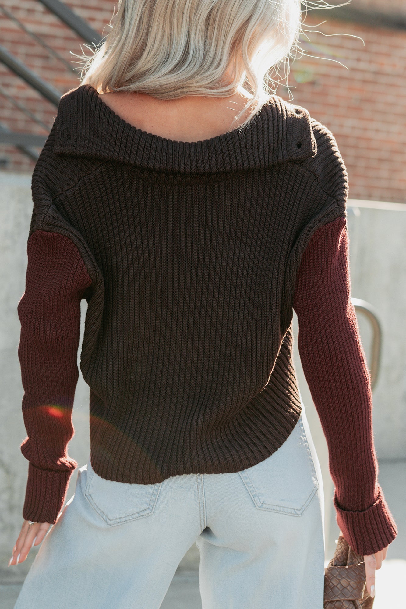 Dream Mirage Contrast Sleeve Cardigan Sweater (Espresso)