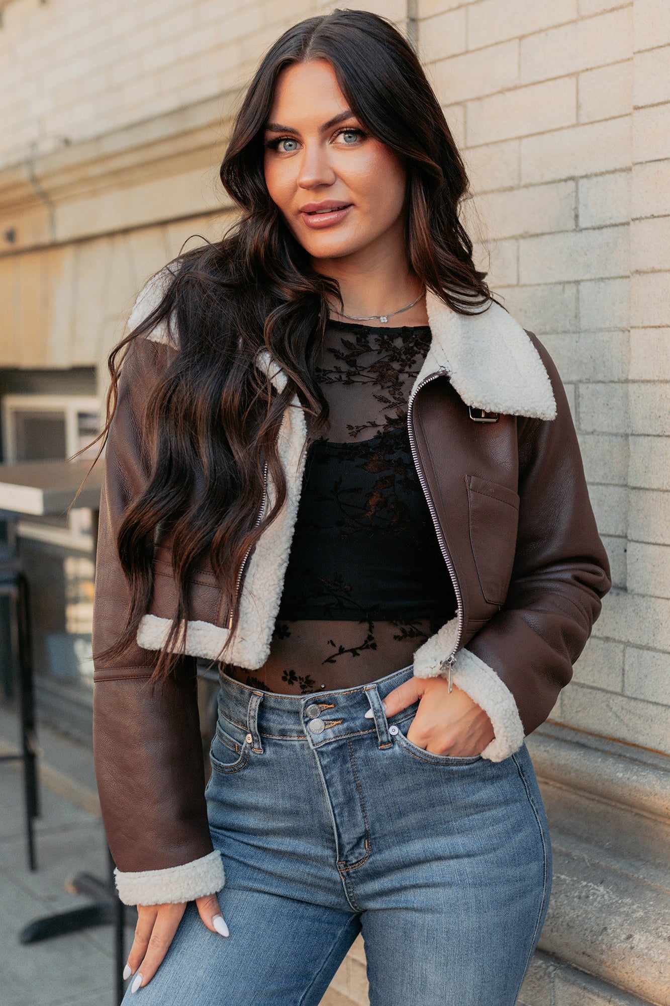 Urban Chill Faux Leather Sherpa Lined Jacket (Brown/Beige)