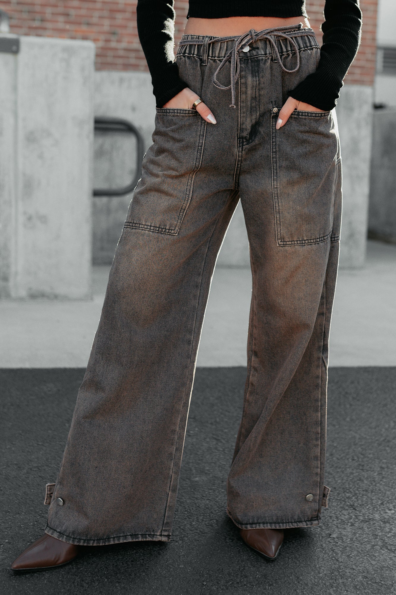 Hattie Wide Leg Washed Very J Jeans (Brown)