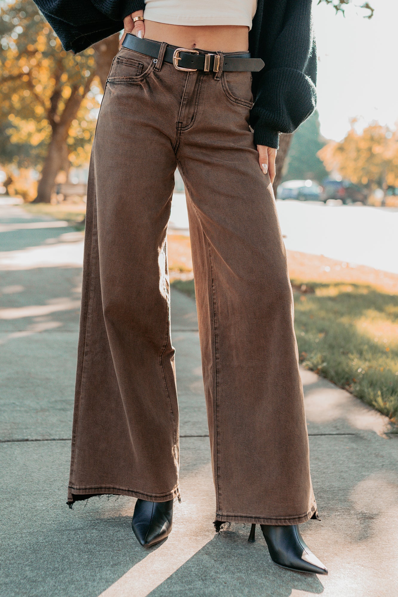 Valencia High Rise Wide Leg Mica Denim Jeans (Antique Bronze)