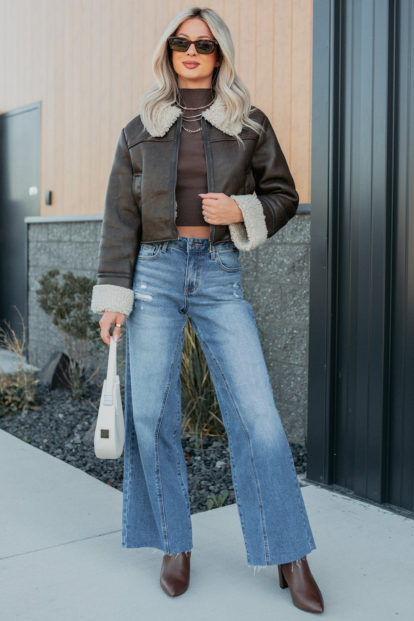 Serves You Right Sherpa Lined Faux Leather Jacket (Brown)